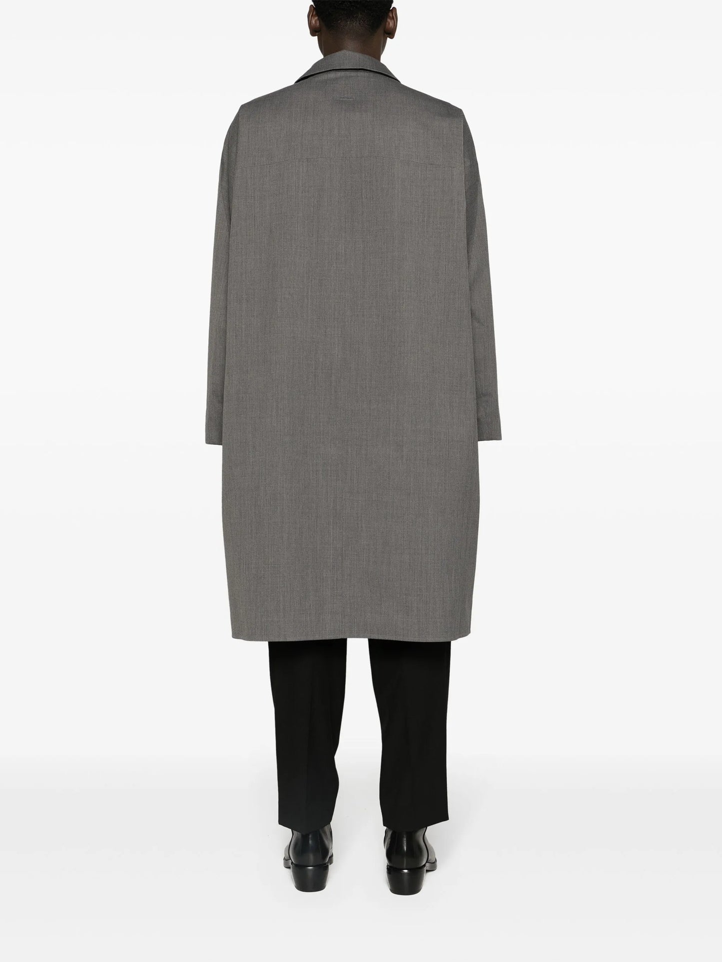 pointed-collar coated maxi coat