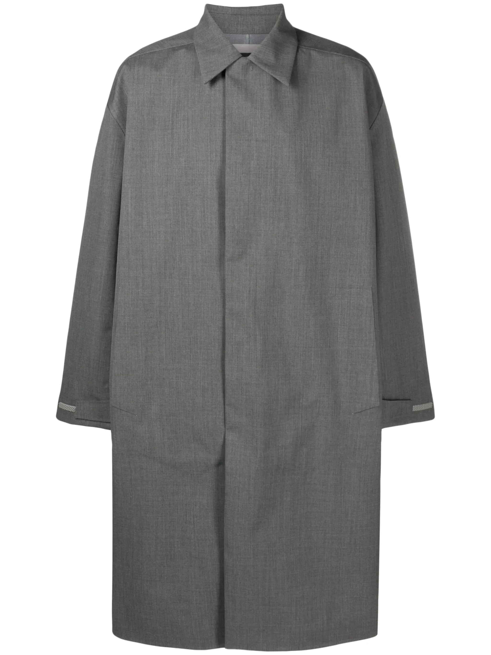 pointed-collar coated maxi coat