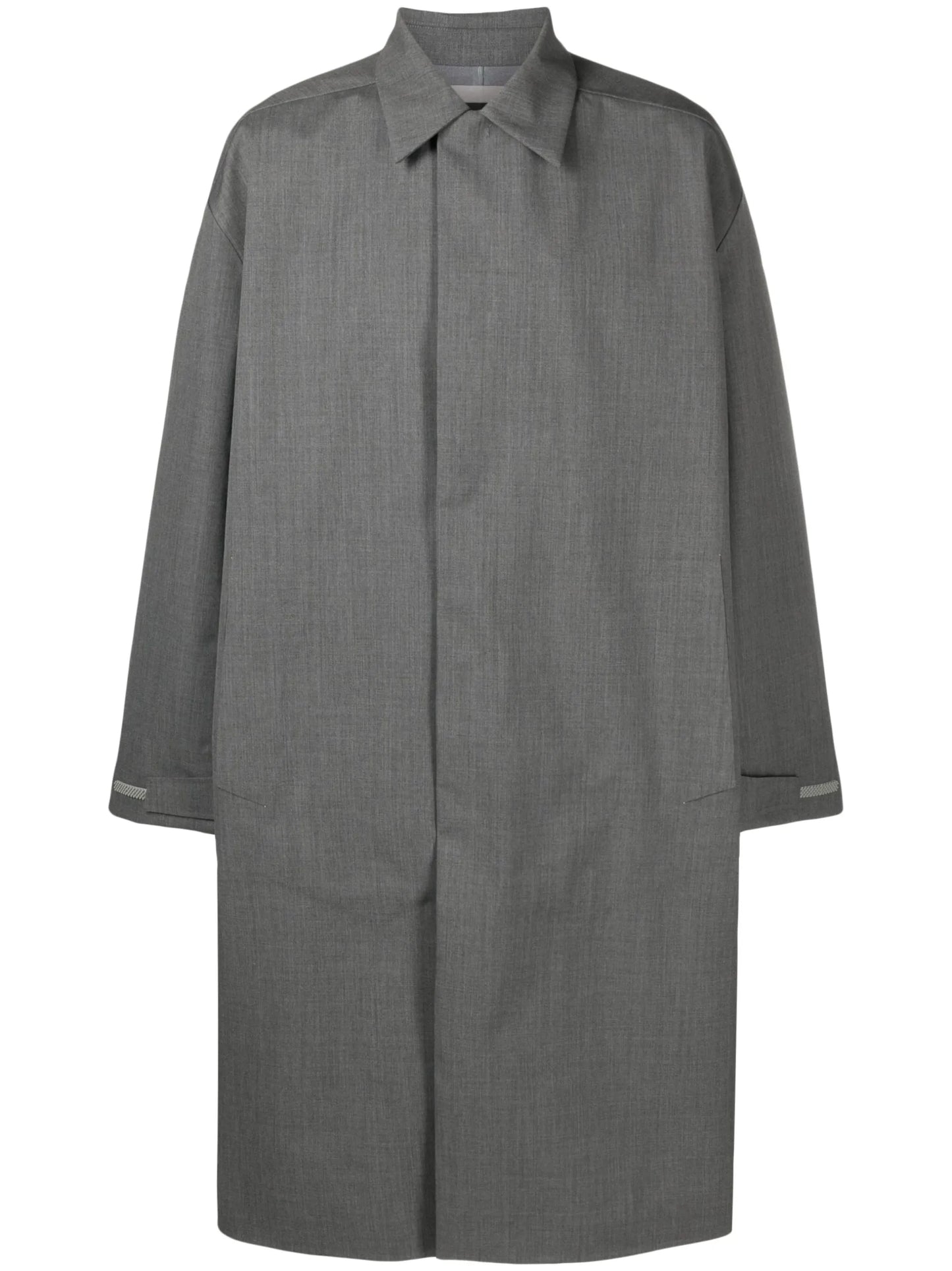 pointed-collar coated maxi coat
