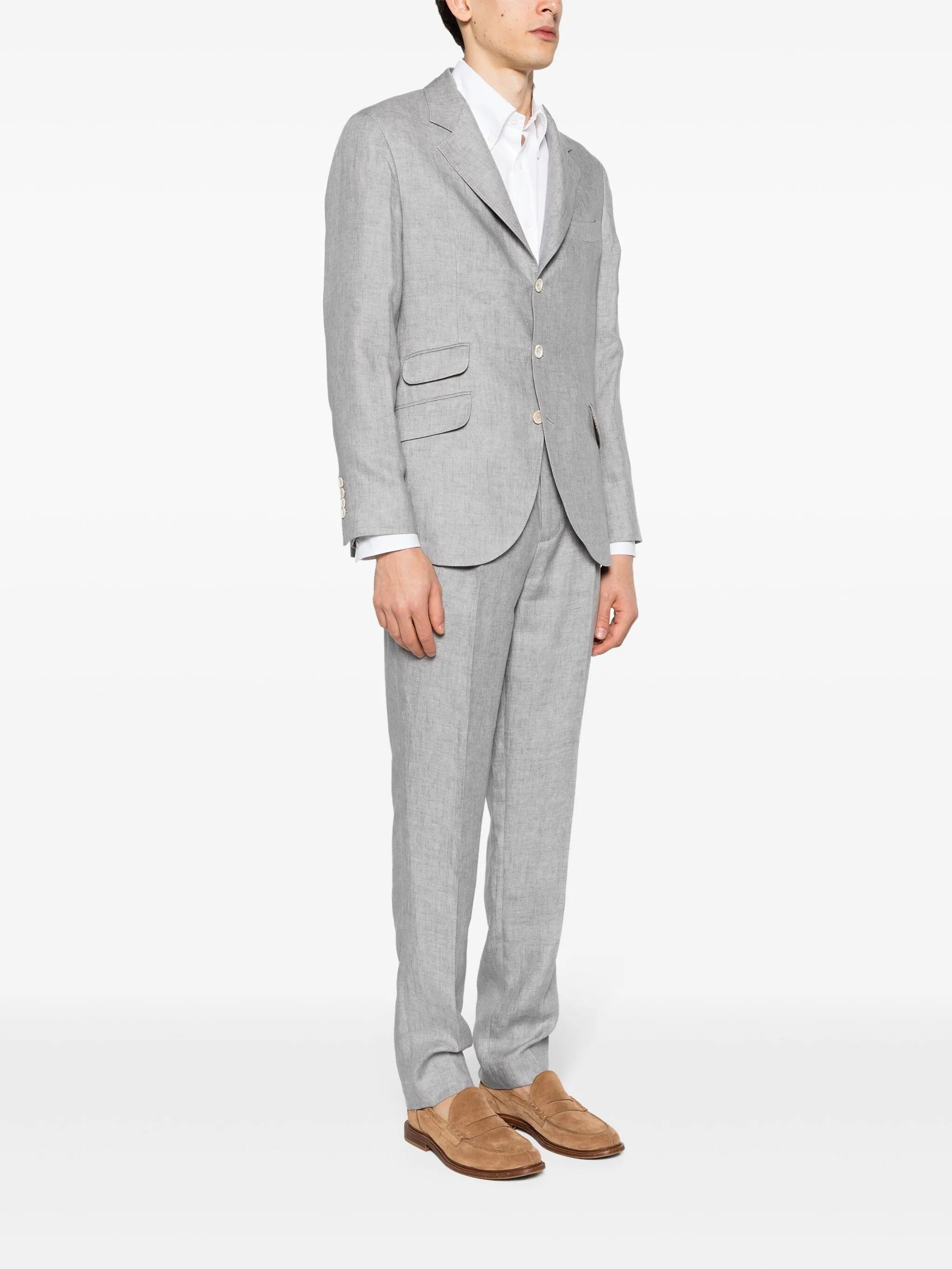 single-breasted linen suit