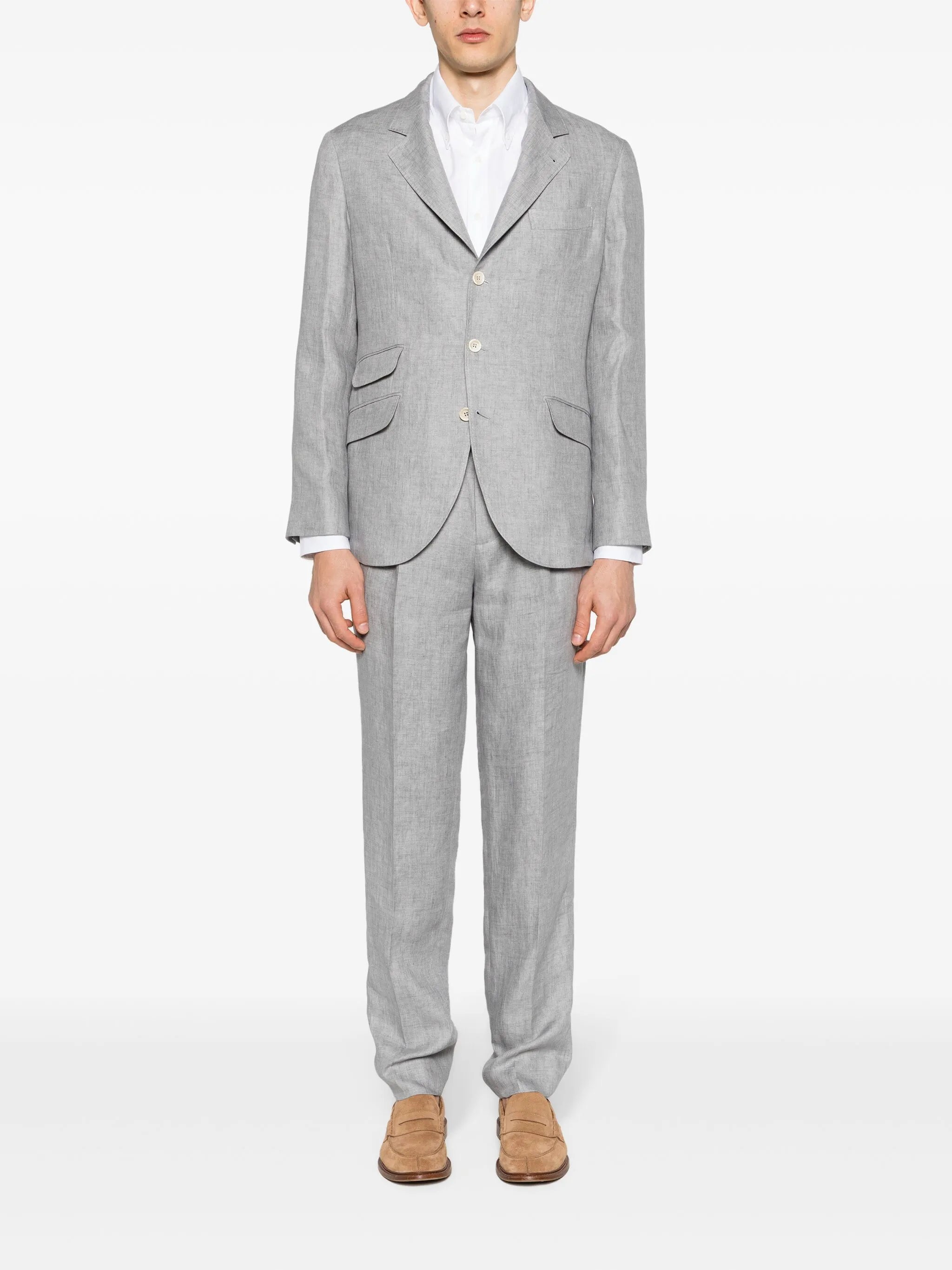 single-breasted linen suit