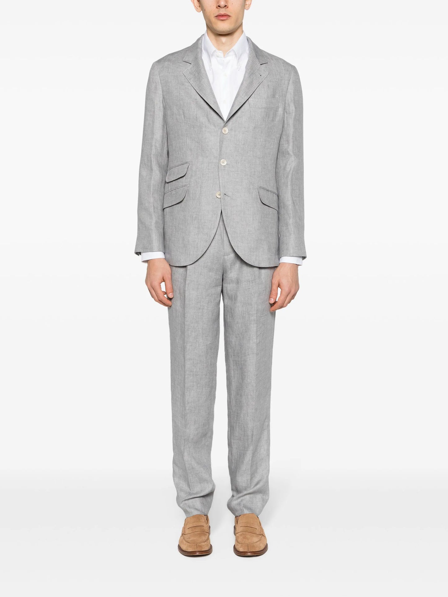 single-breasted linen suit