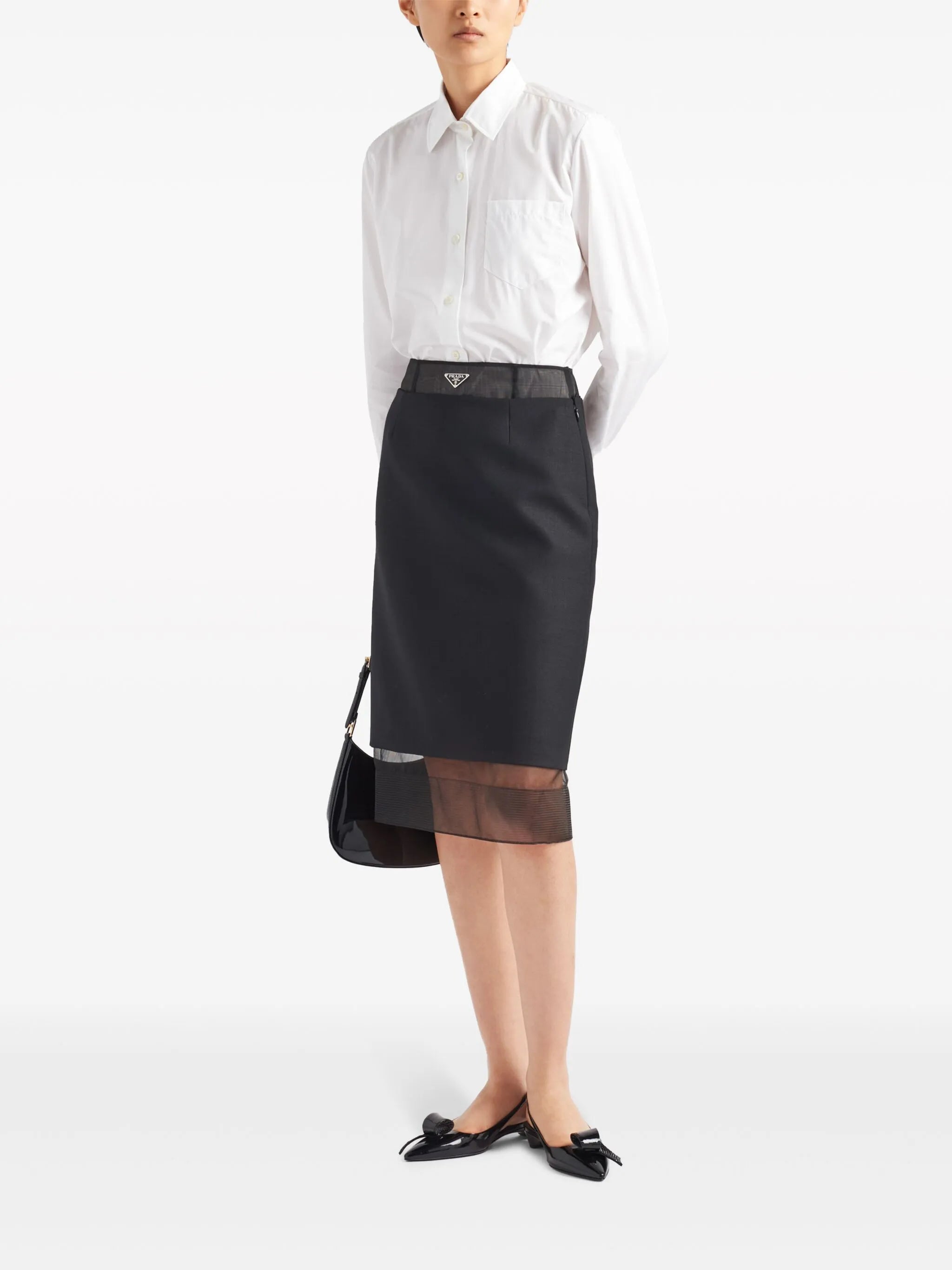 triangle-logo layered wool skirt