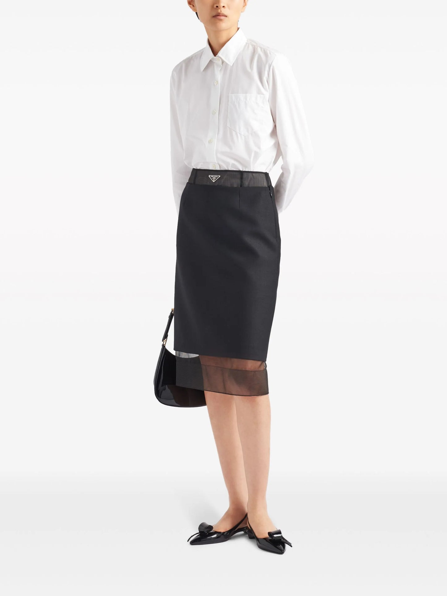 triangle-logo layered wool skirt