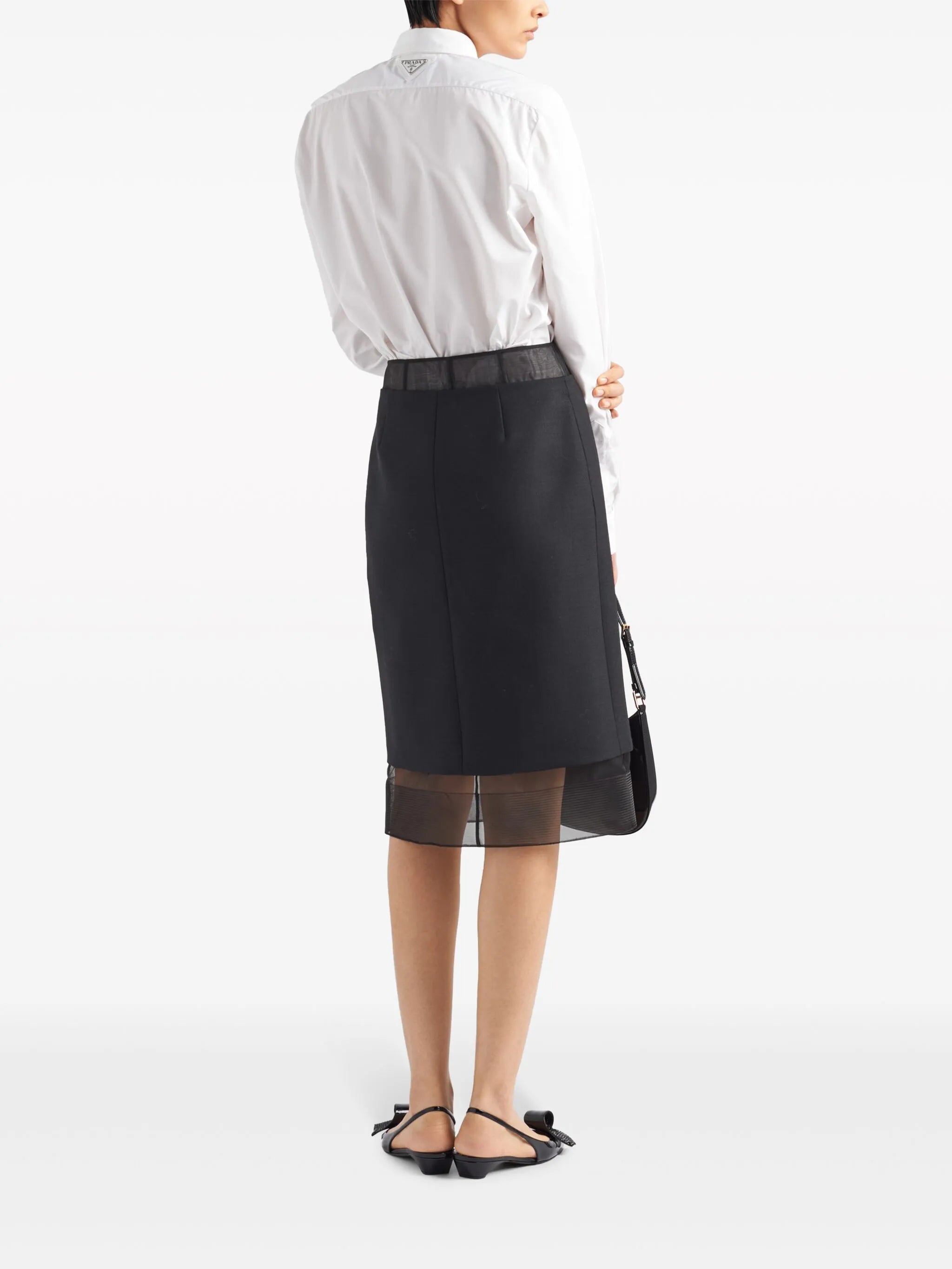 triangle-logo layered wool skirt
