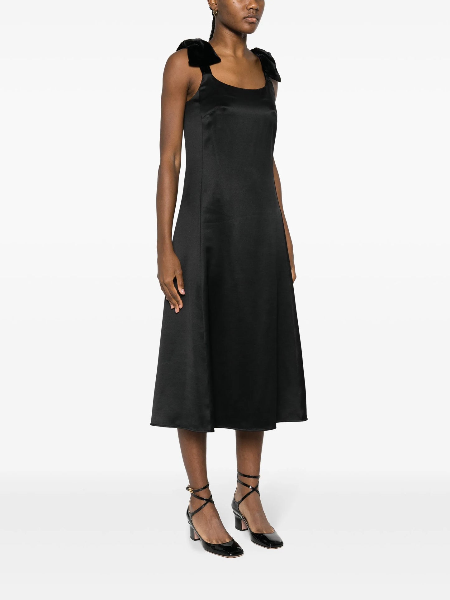 bow-embellished satin midi dress