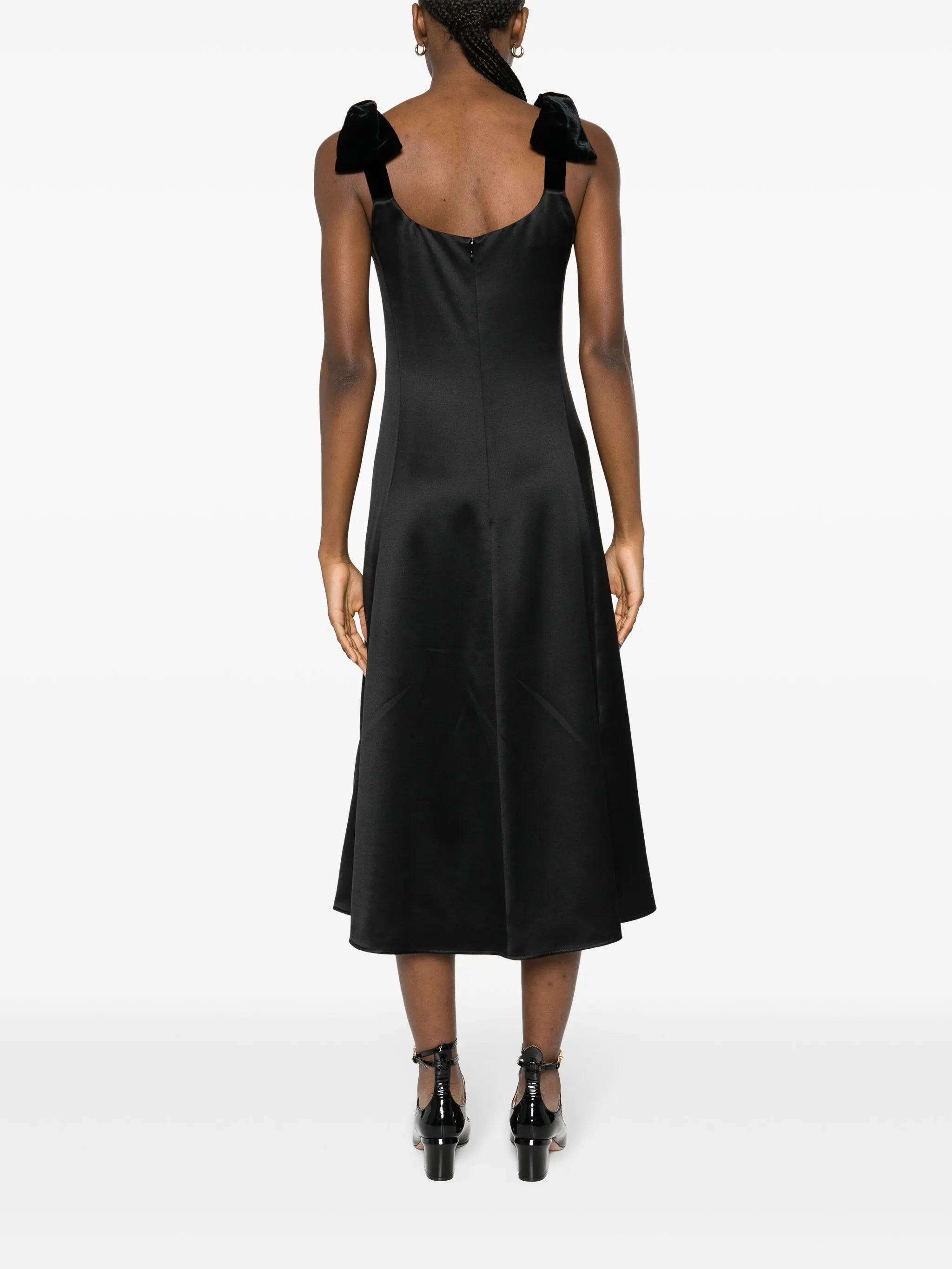 bow-embellished satin midi dress