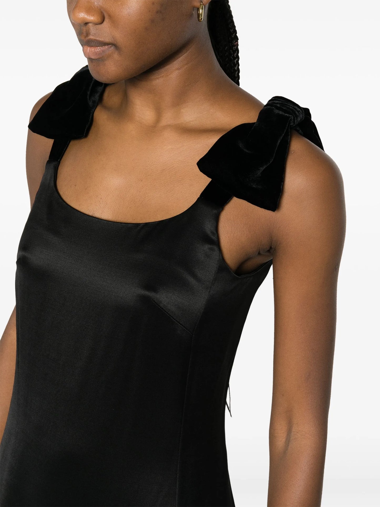 bow-embellished satin midi dress