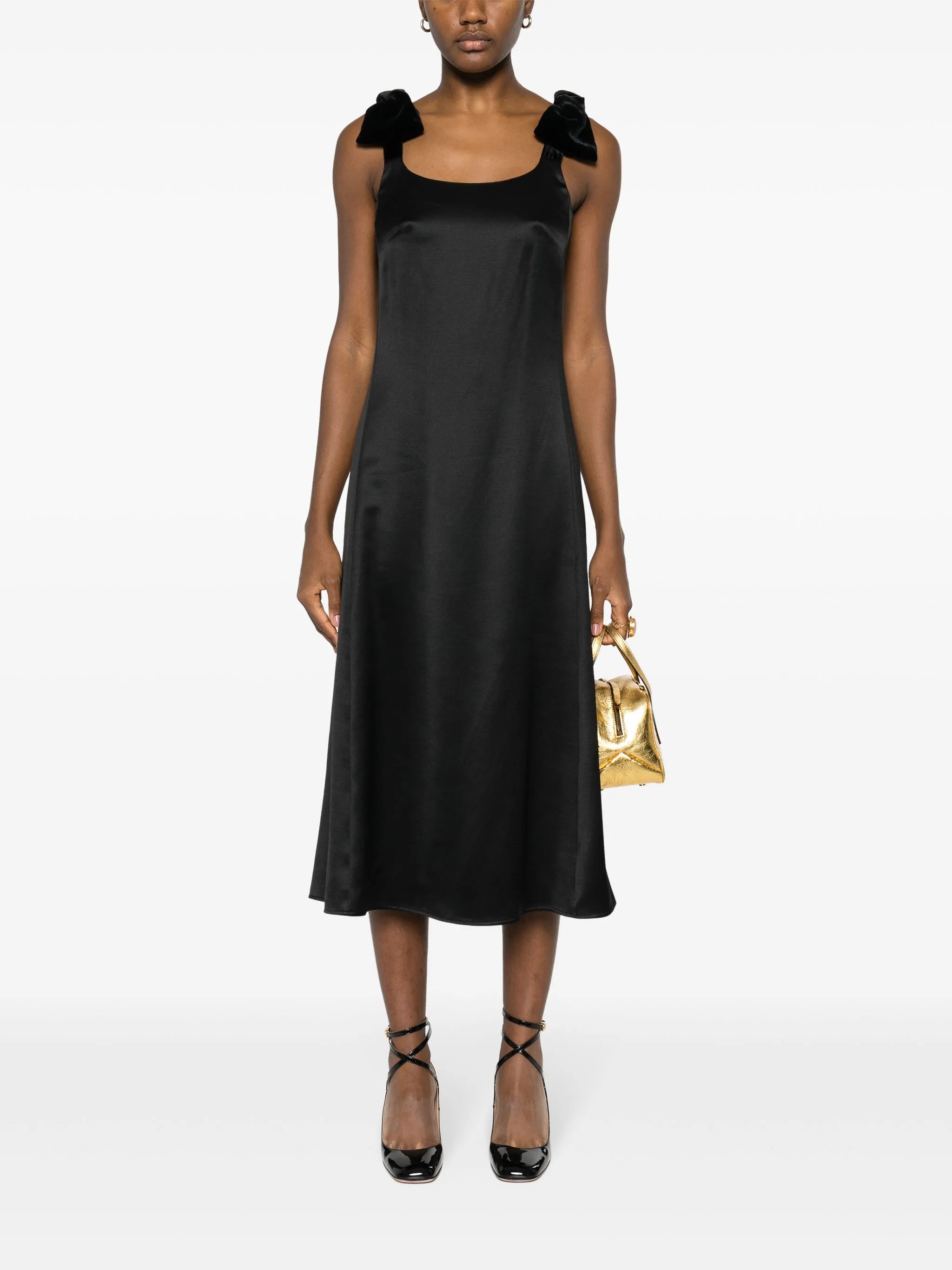 bow-embellished satin midi dress