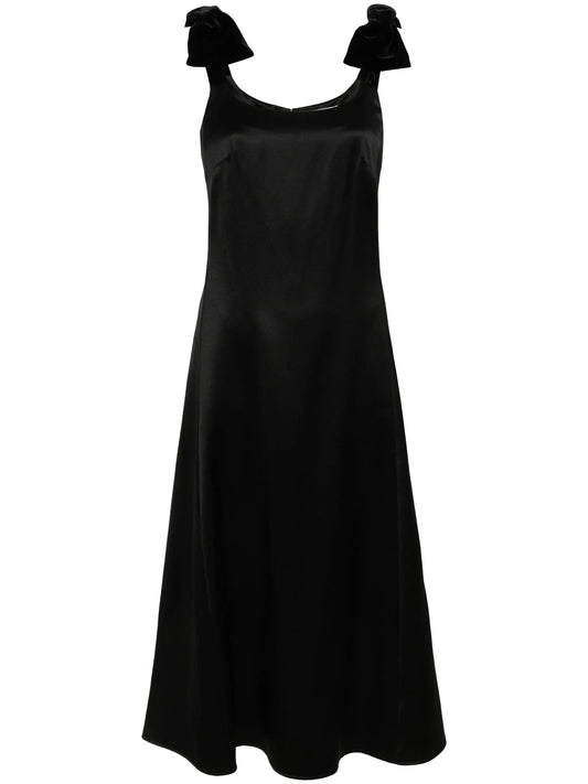 bow-embellished satin midi dress