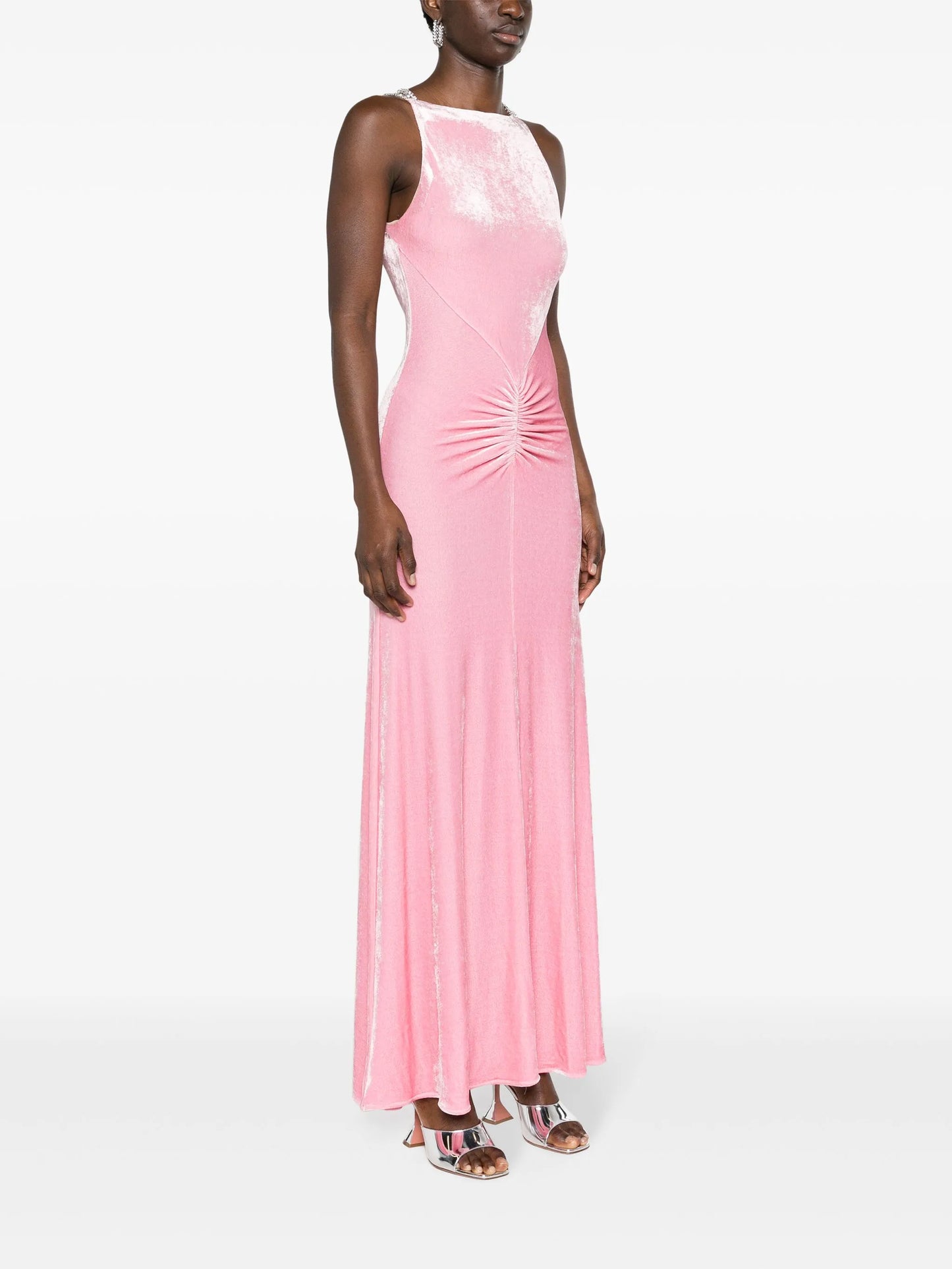 crystal-straps velvet maxi dress