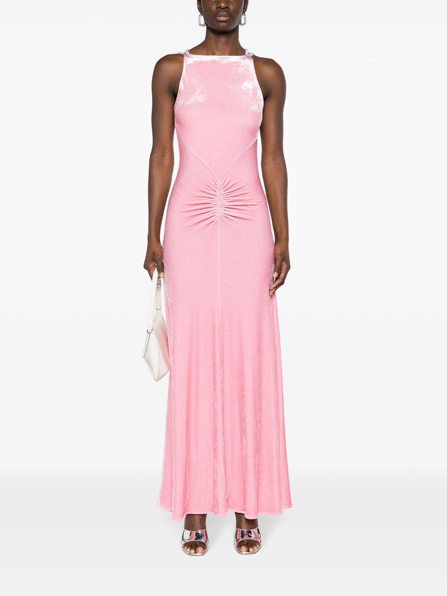 crystal-straps velvet maxi dress