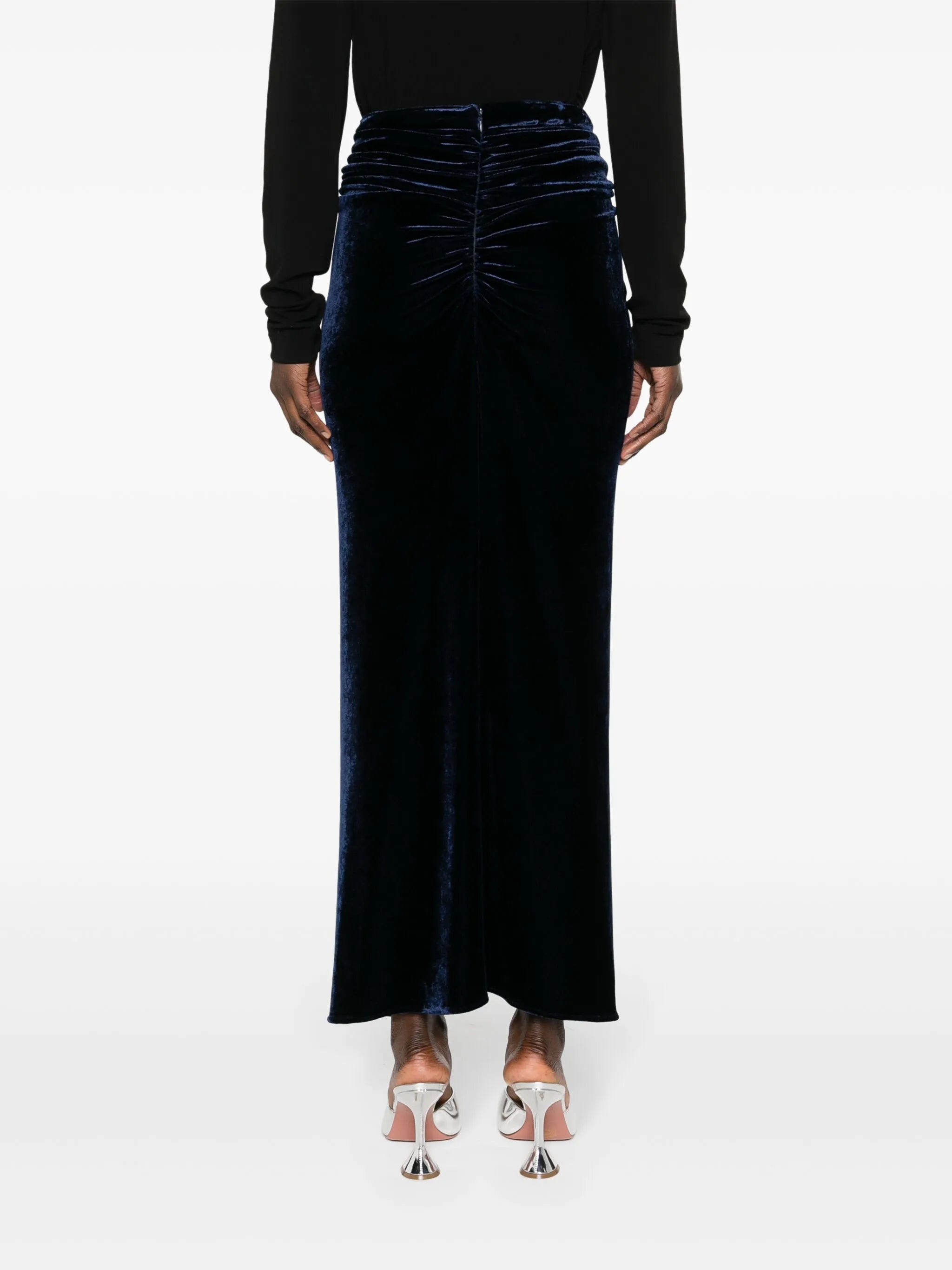 crystal-brooch velvet midi skirt