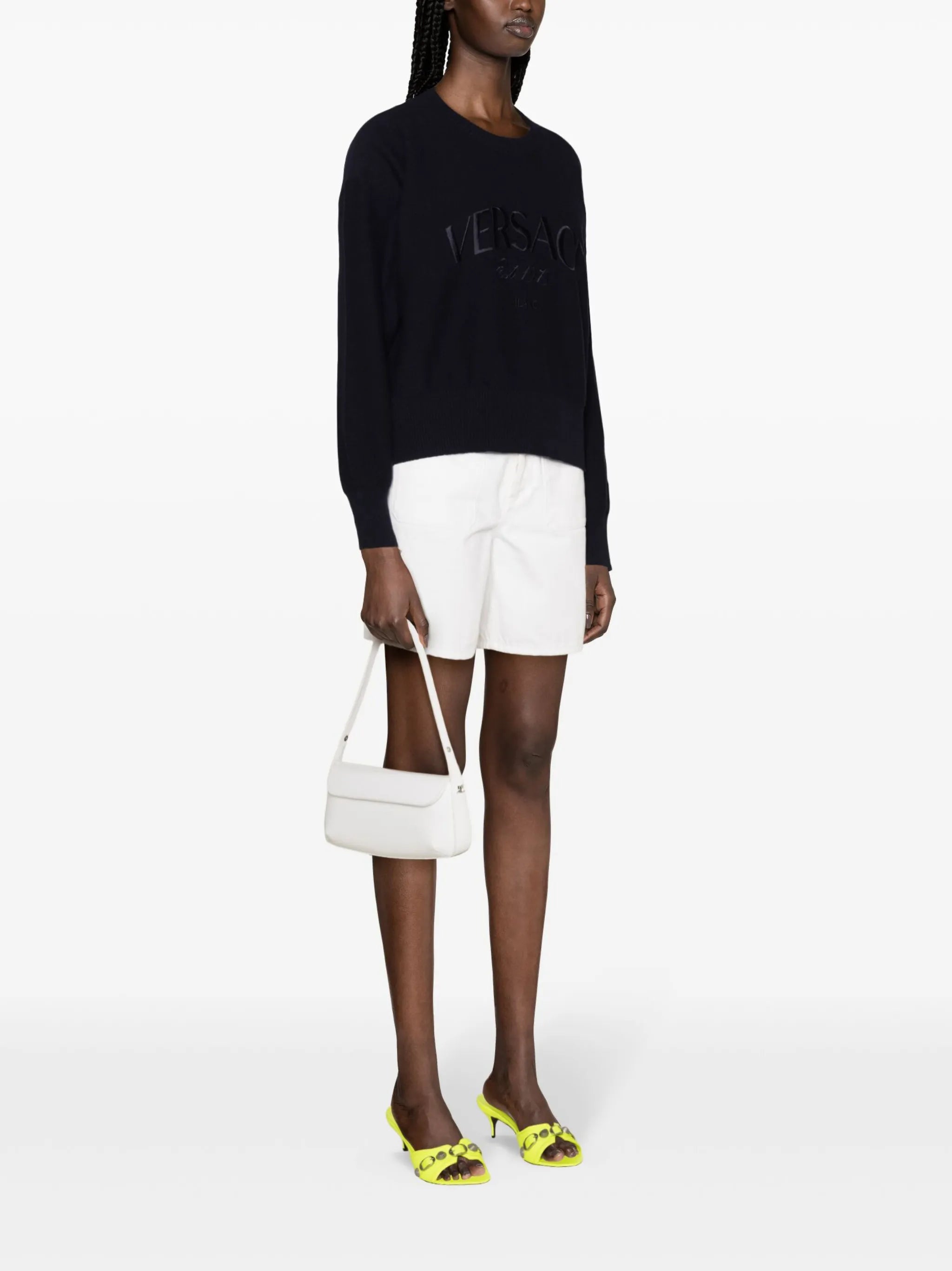 logo-embroidered fine-knit jumper