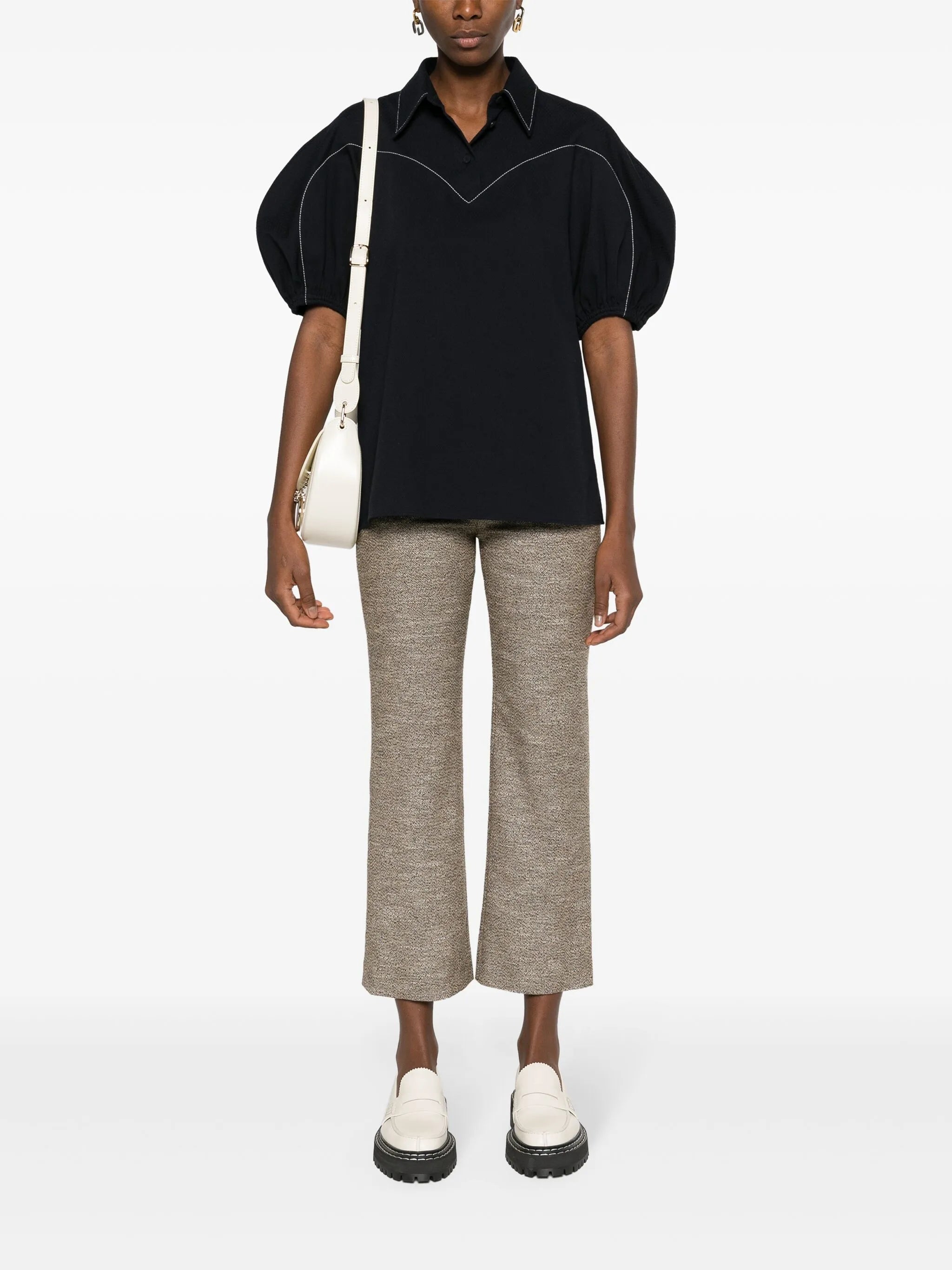 flared tweed cropped trousers