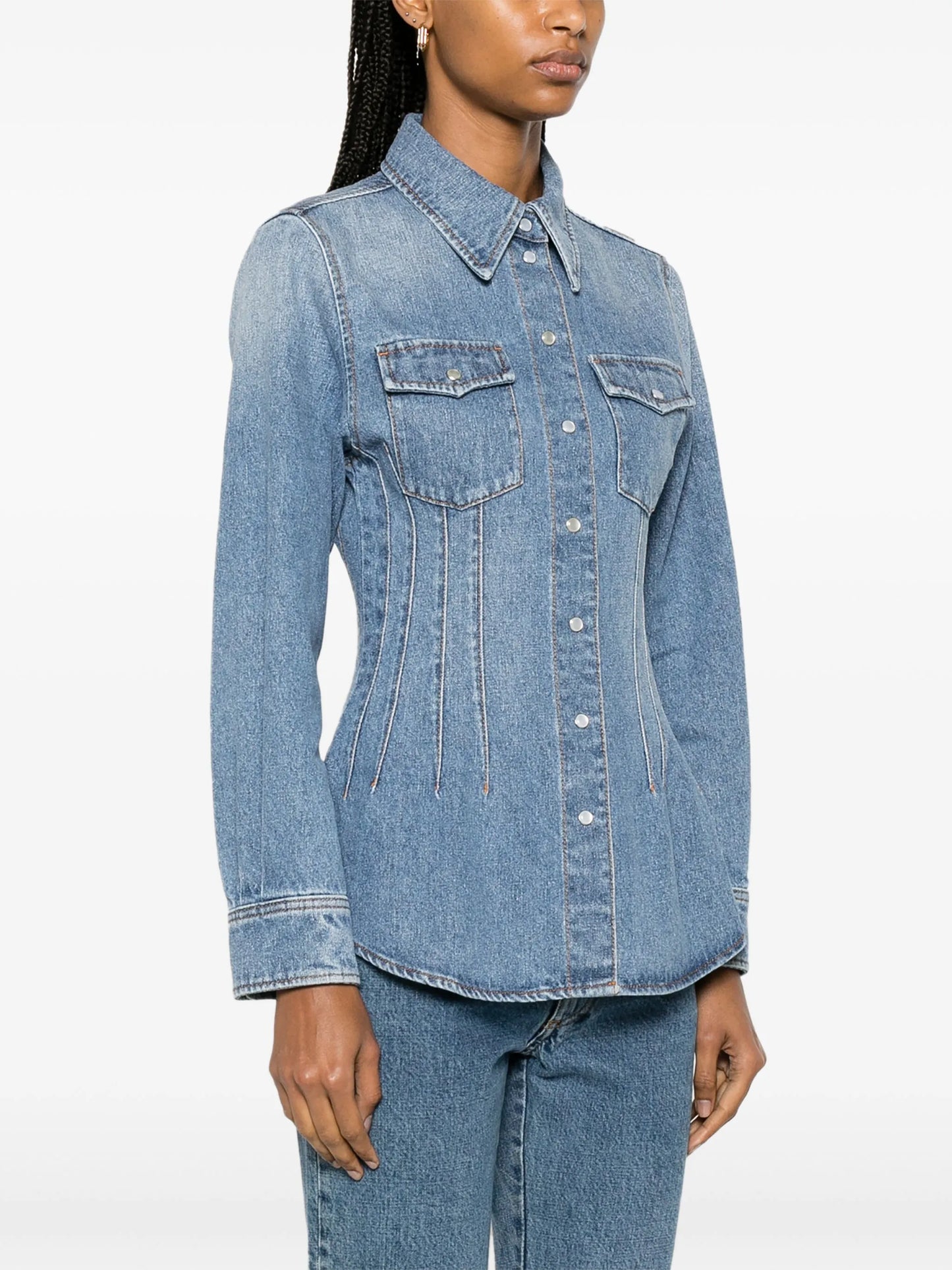 corset-style denim shirt