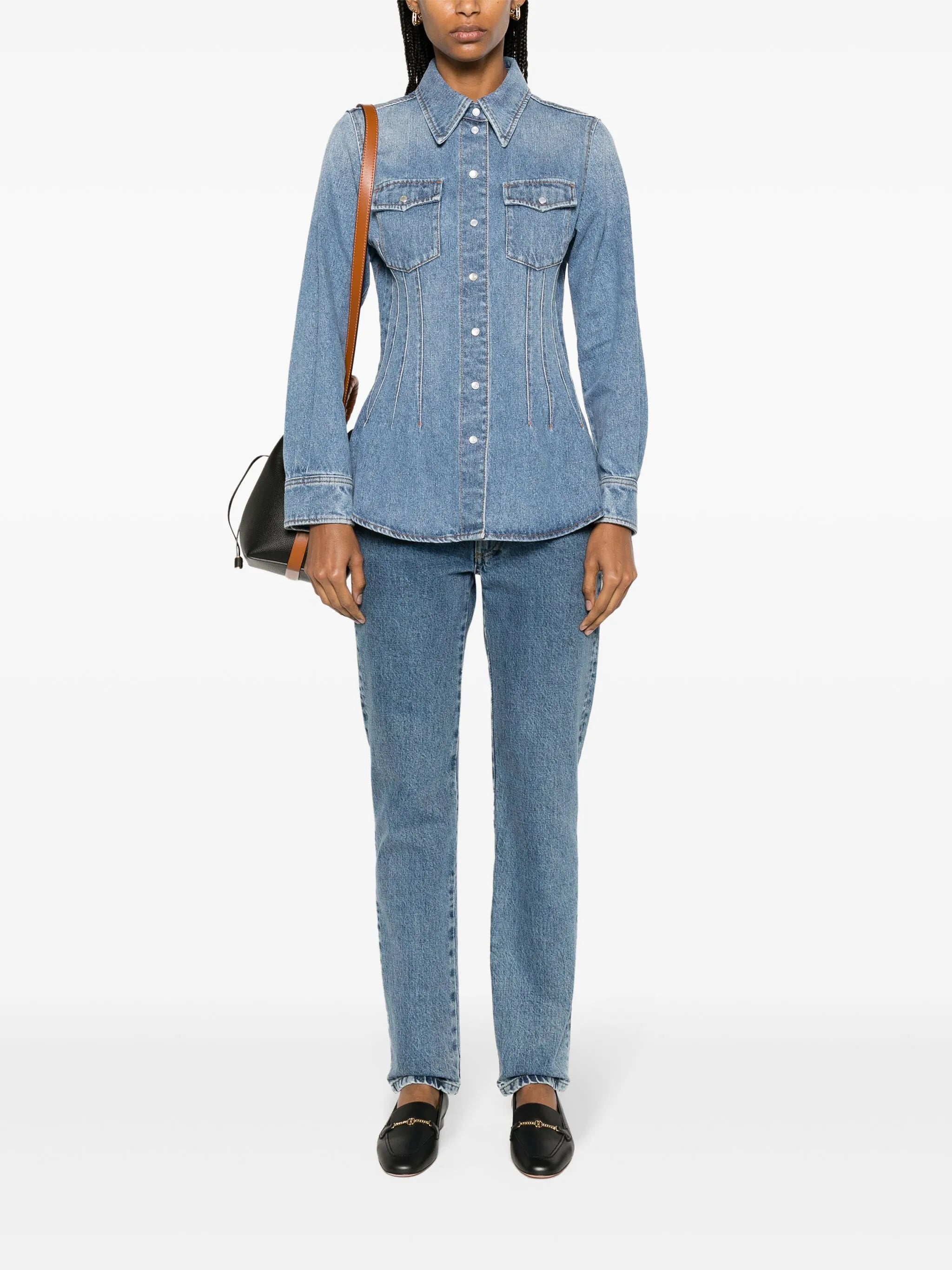 corset-style denim shirt