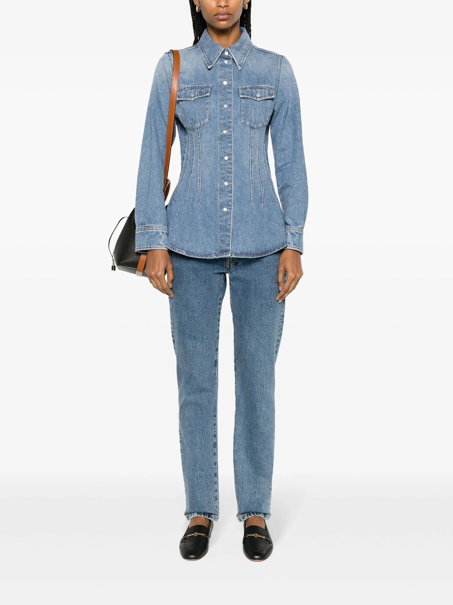 corset-style denim shirt