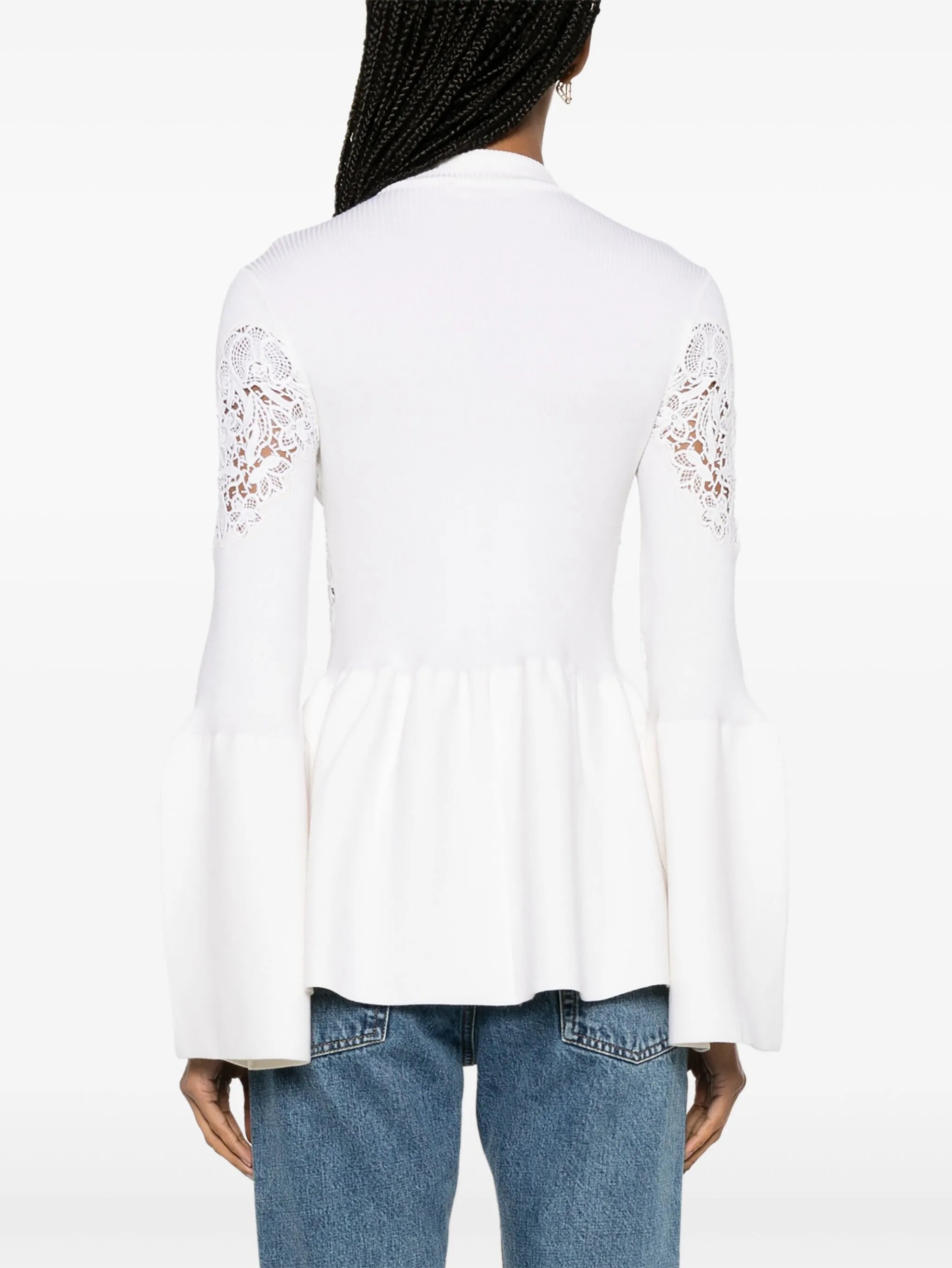 guipure-panels flared jumper