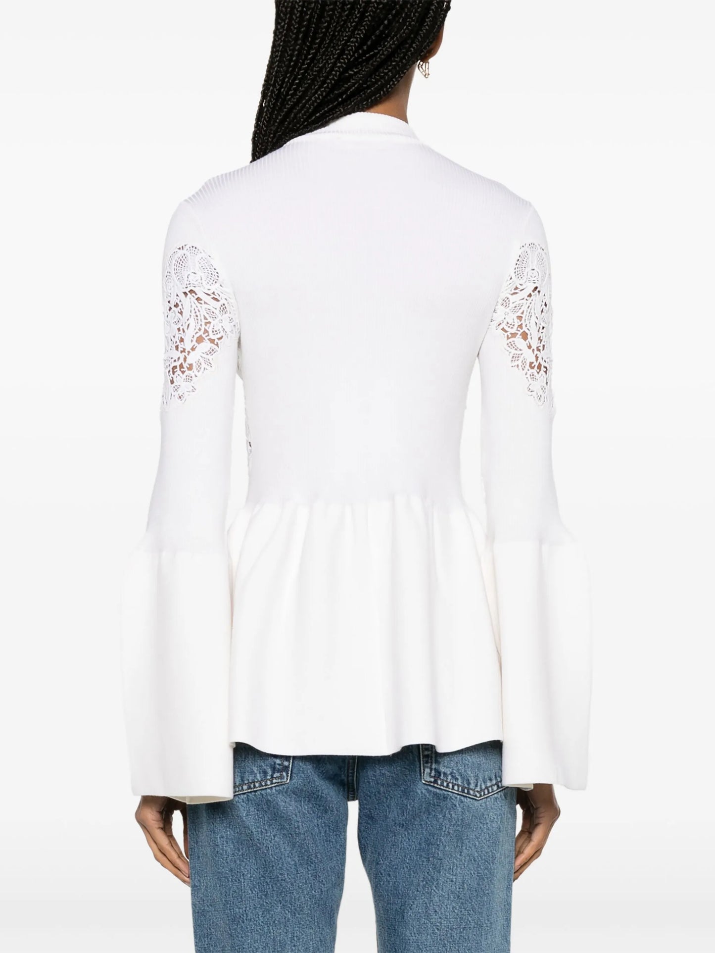 guipure-panels flared jumper