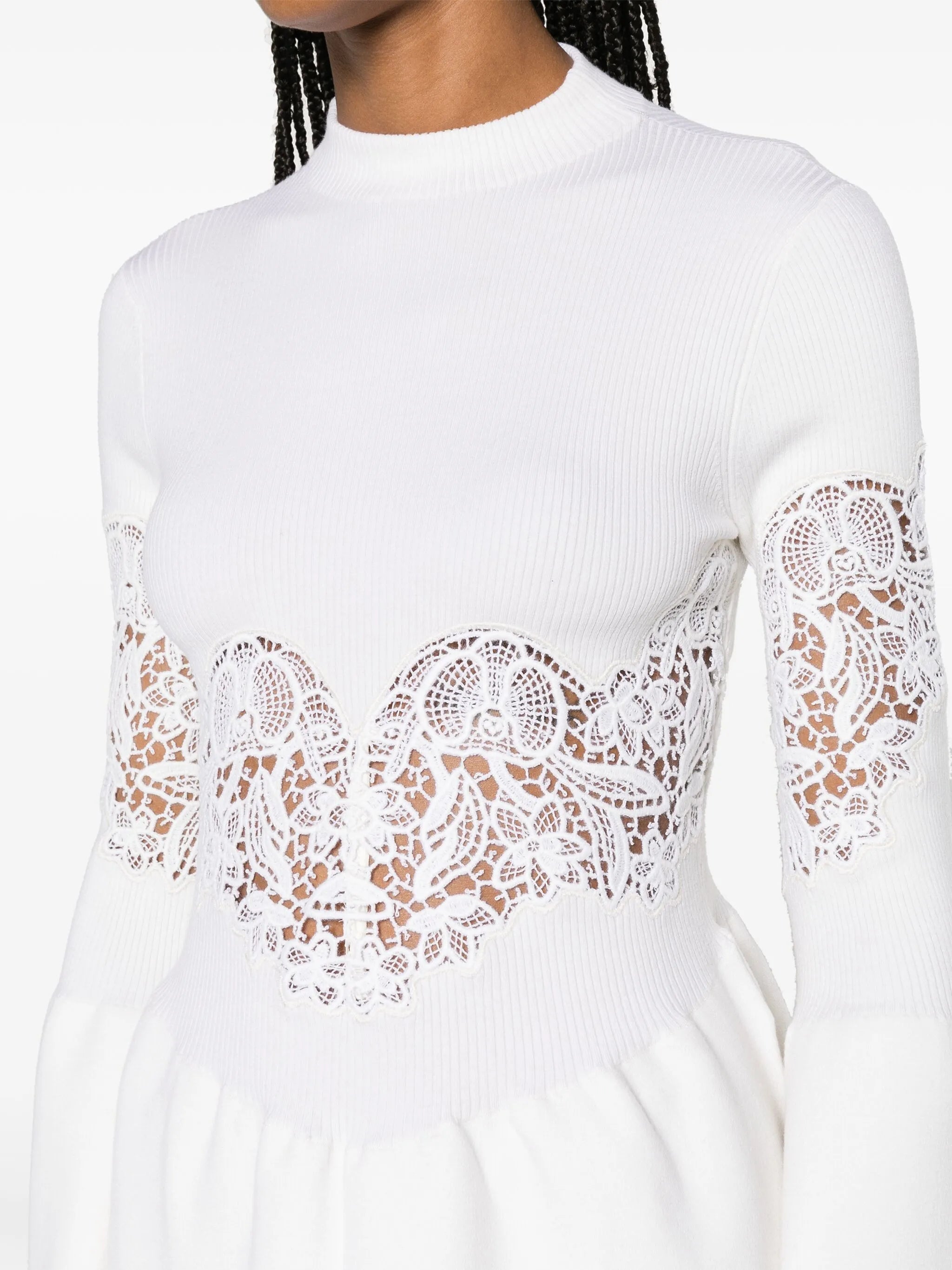 guipure-panels flared jumper
