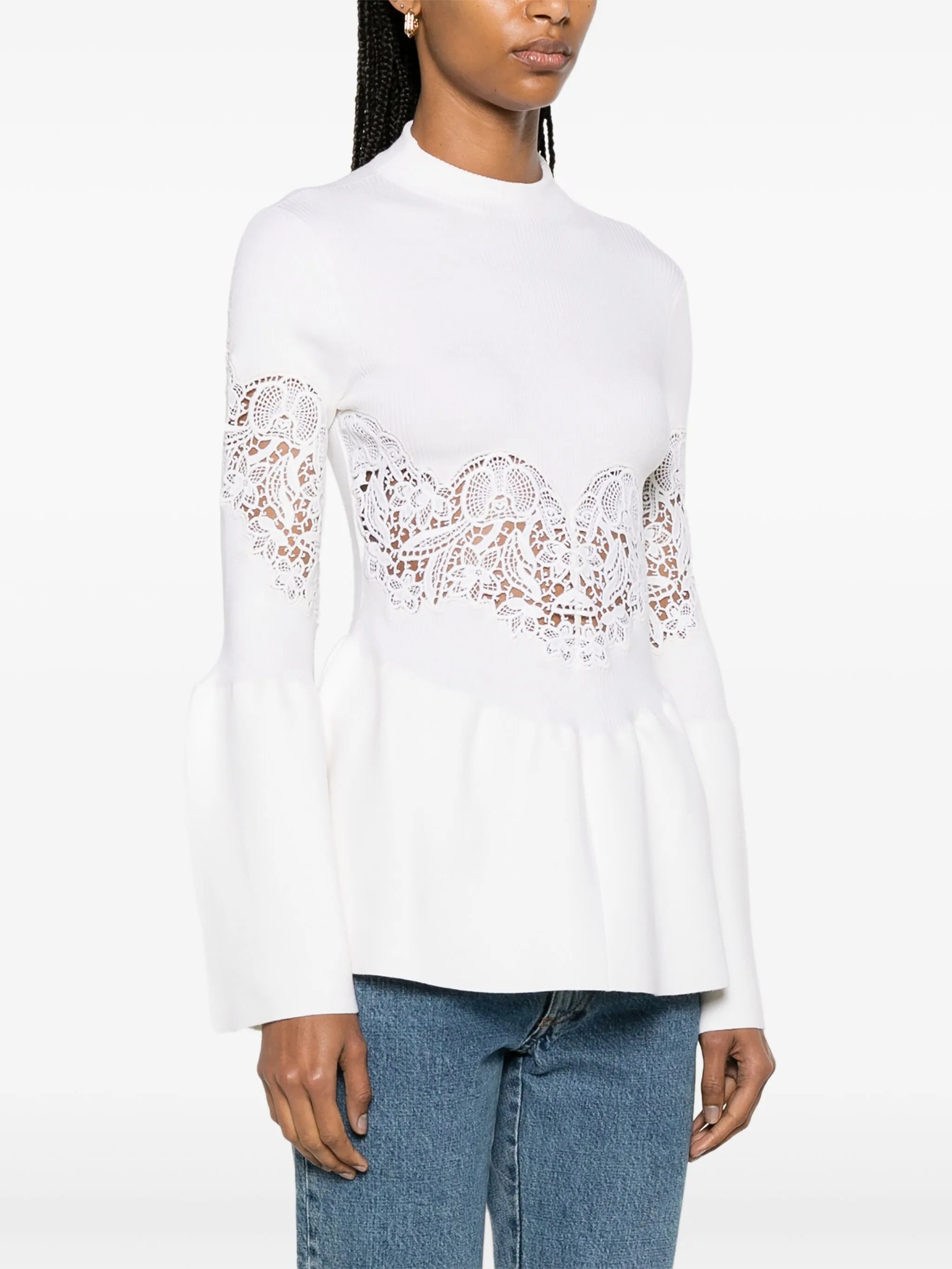guipure-panels flared jumper