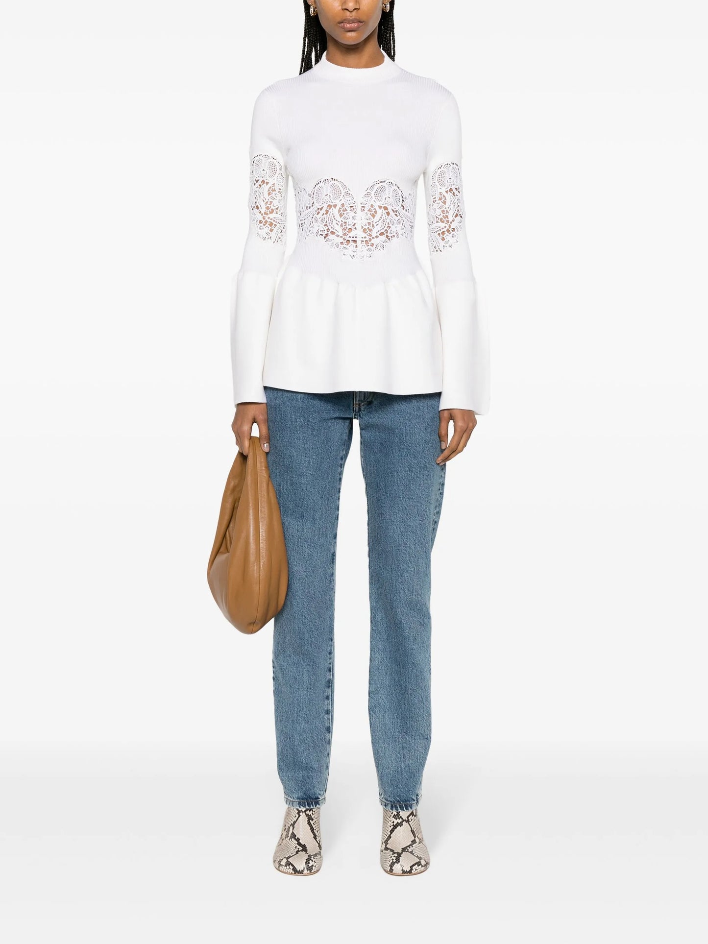 guipure-panels flared jumper