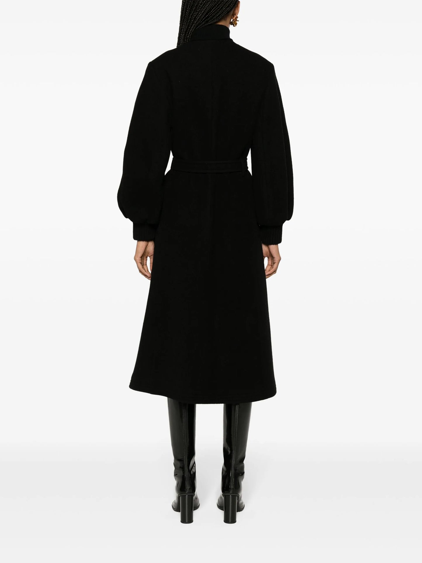 puff-sleeves belted coat