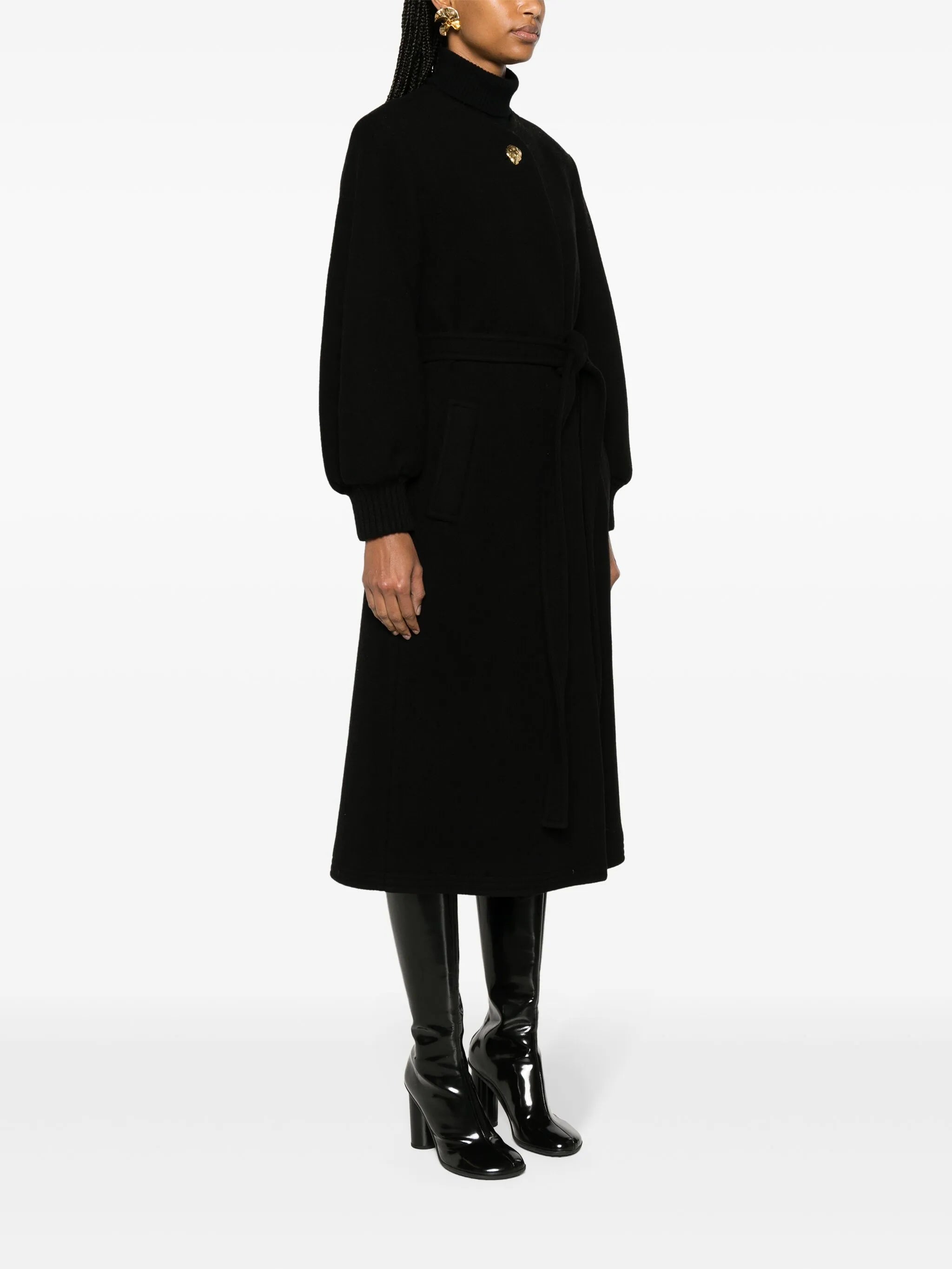 puff-sleeves belted coat
