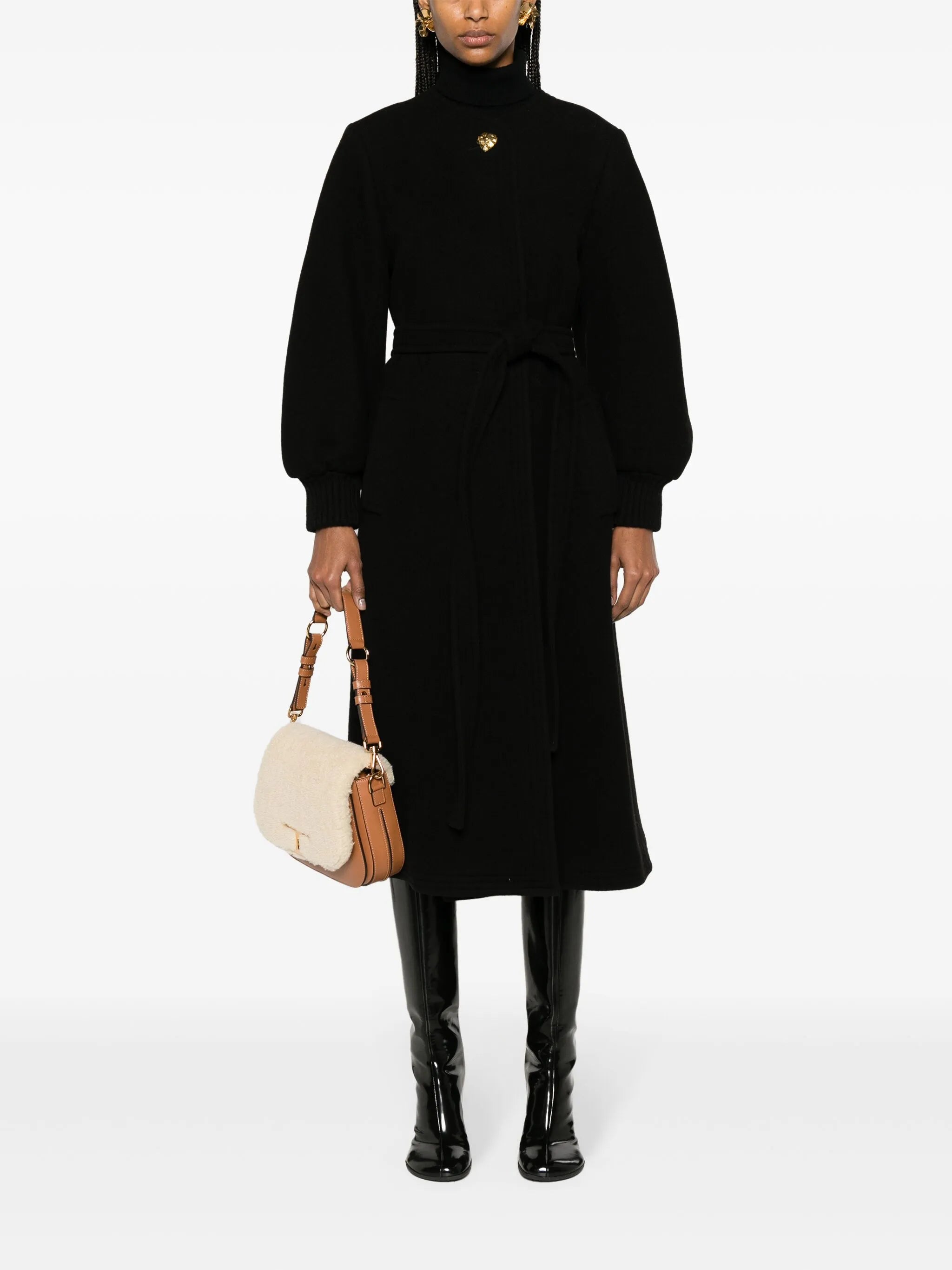 puff-sleeves belted coat