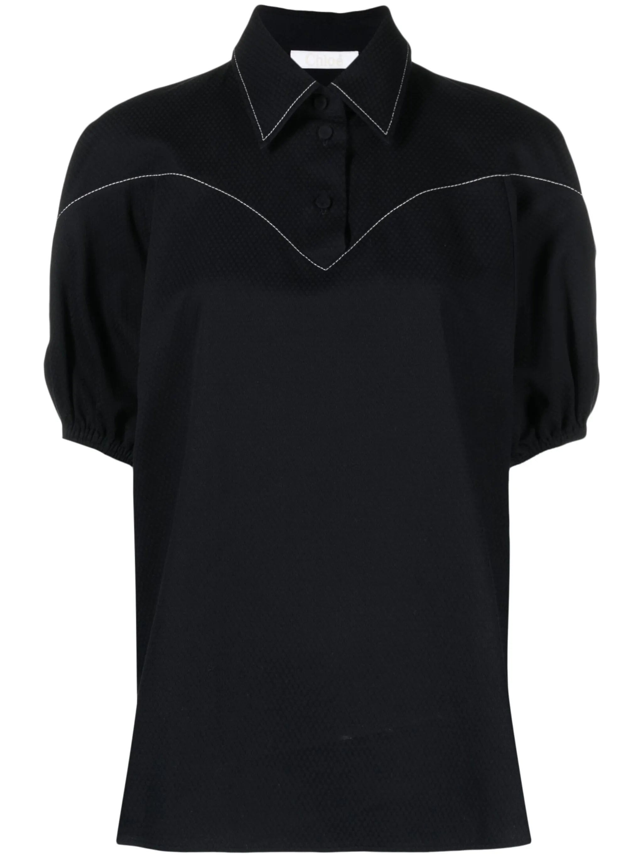 contrast-stitching cotton blouse