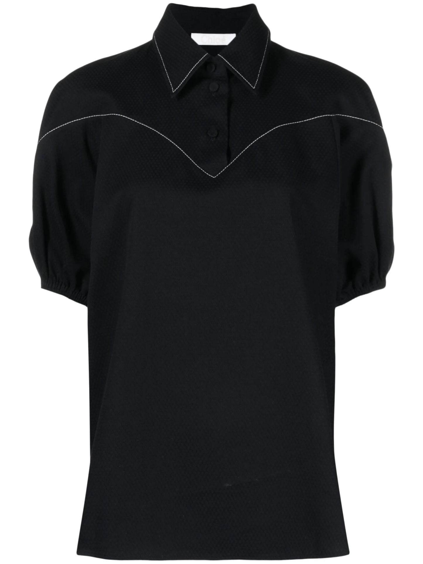 contrast-stitching cotton blouse