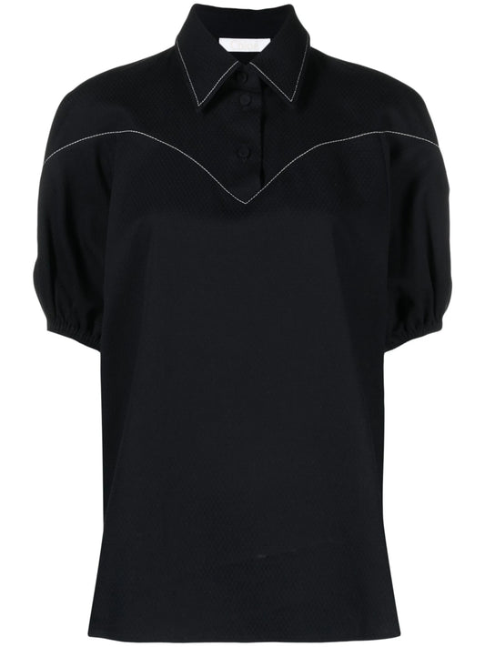 contrast-stitching cotton blouse