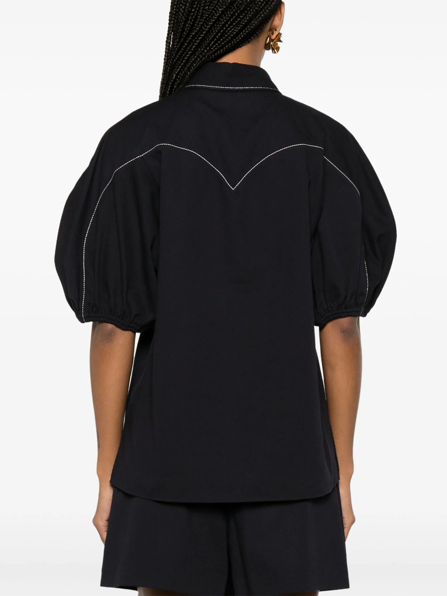 contrast-stitching cotton blouse