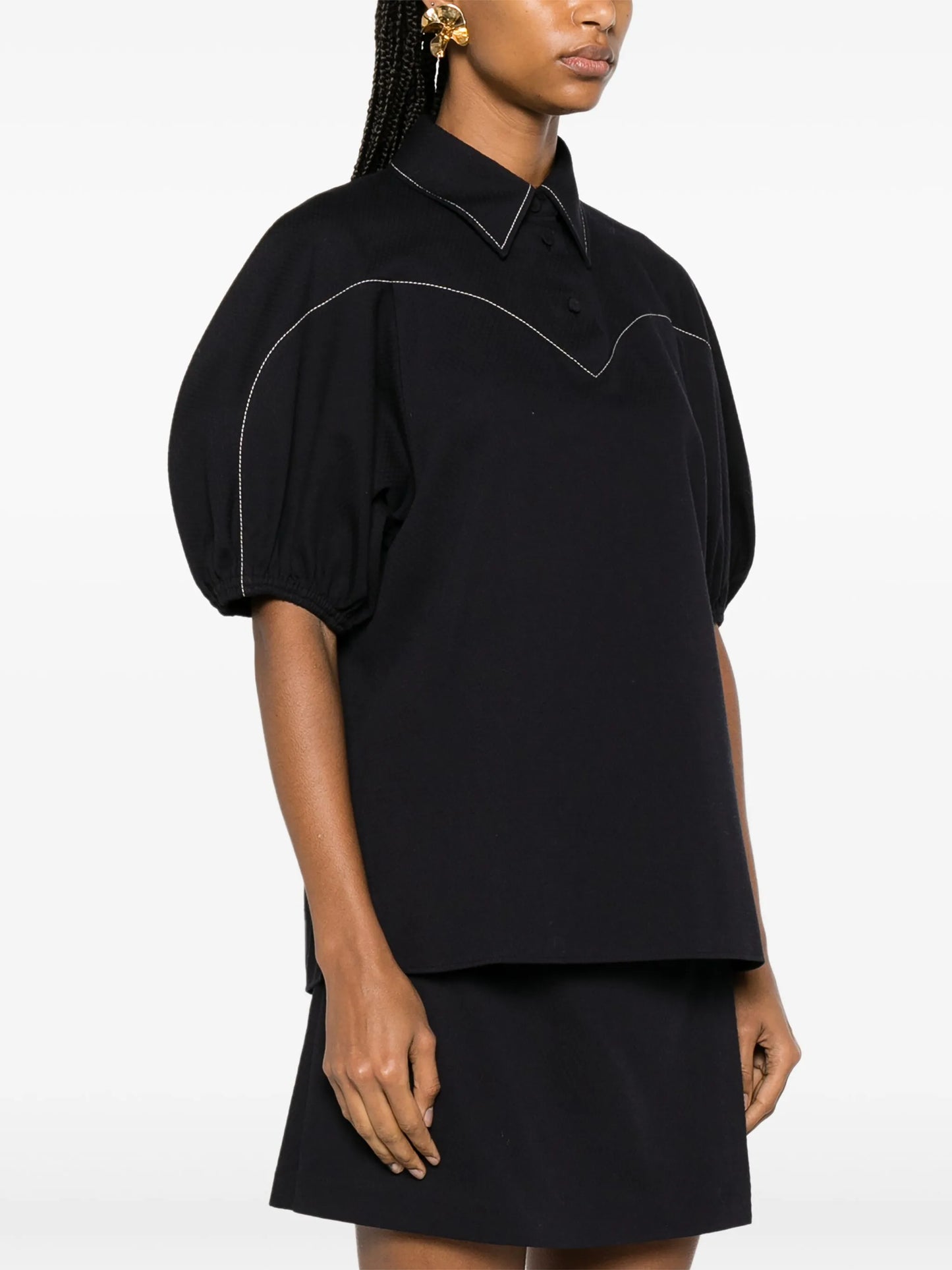 contrast-stitching cotton blouse