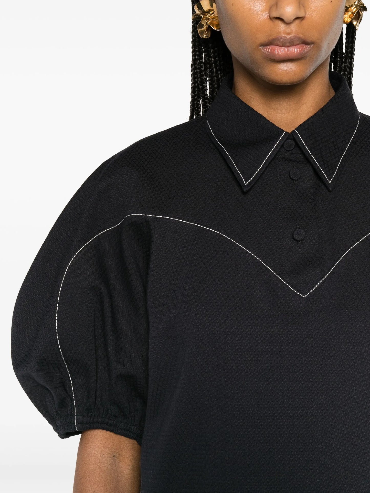 contrast-stitching cotton blouse