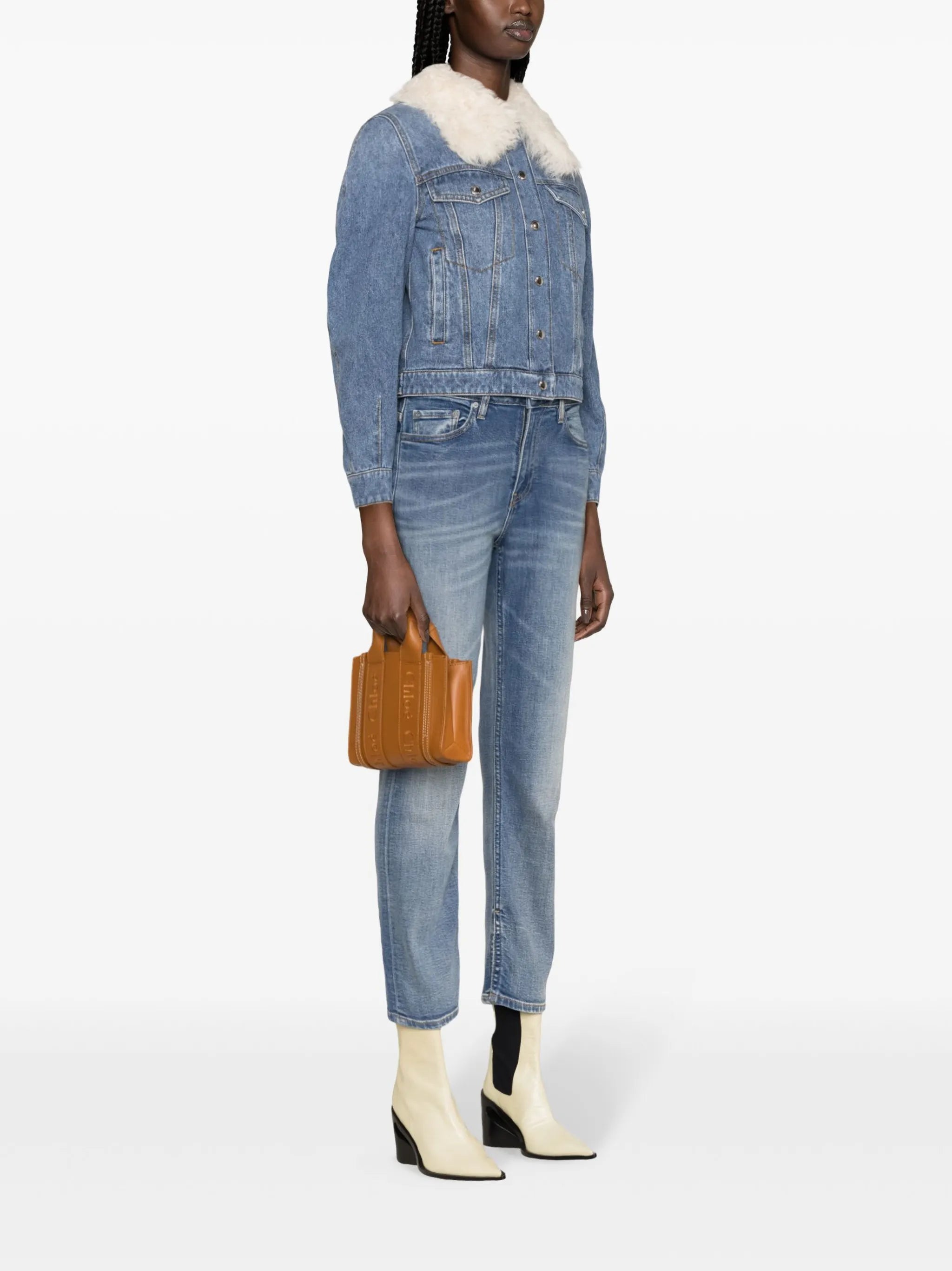 shearling-collar denim jacket