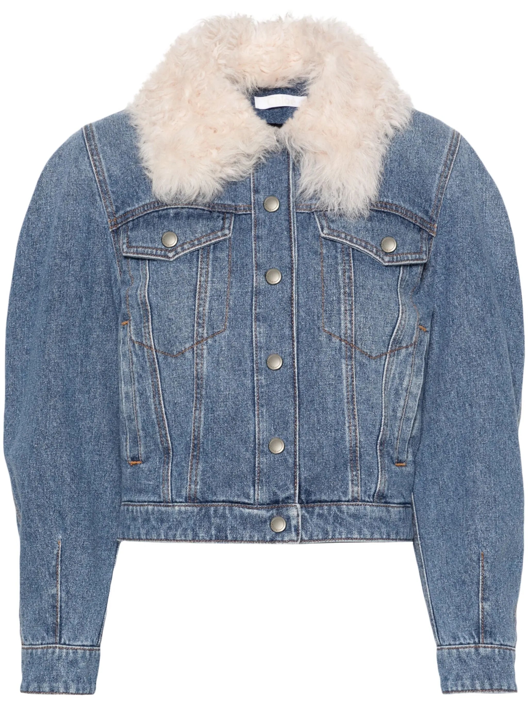 shearling-collar denim jacket