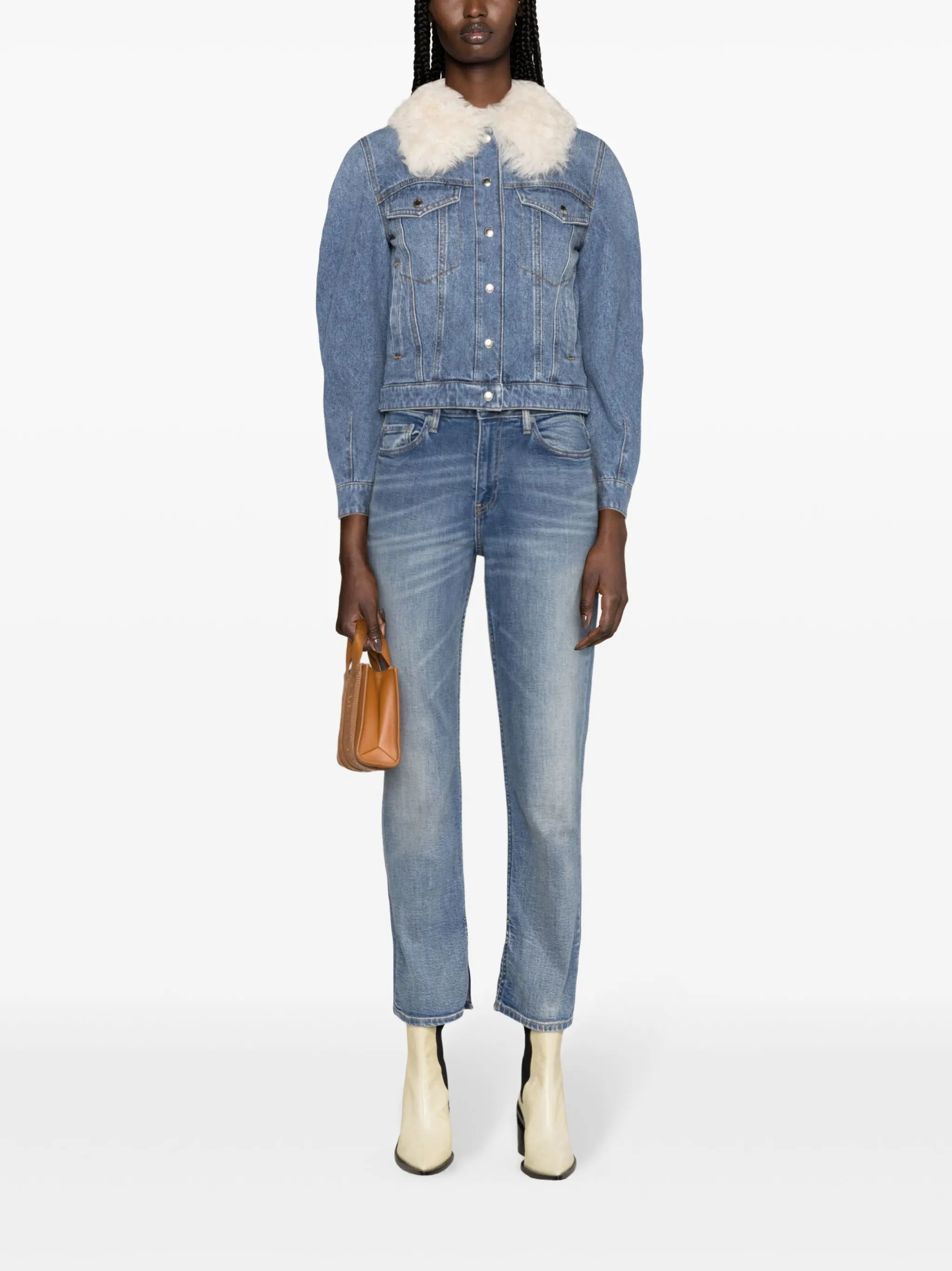 shearling-collar denim jacket