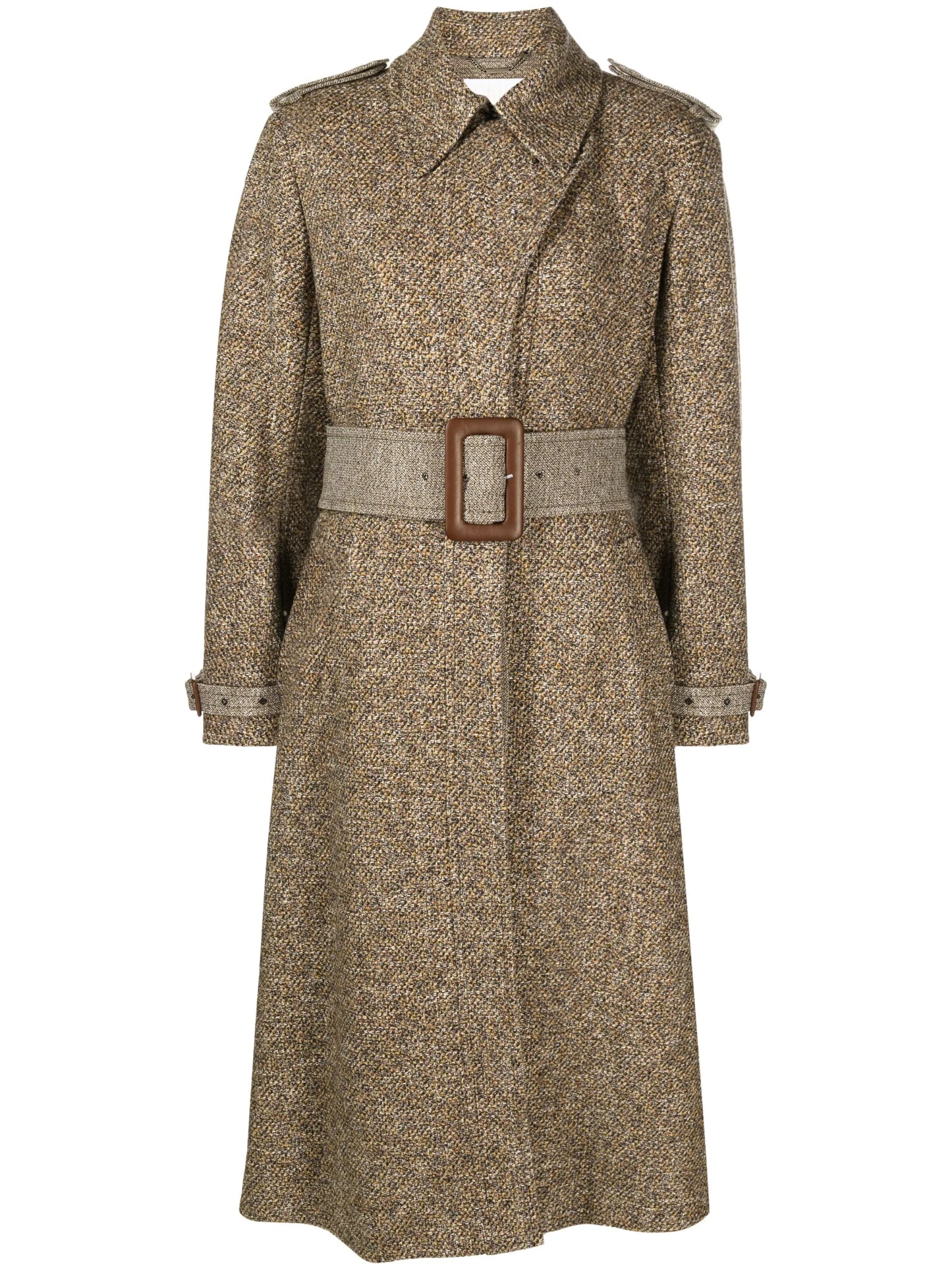 belted tweed trench coat