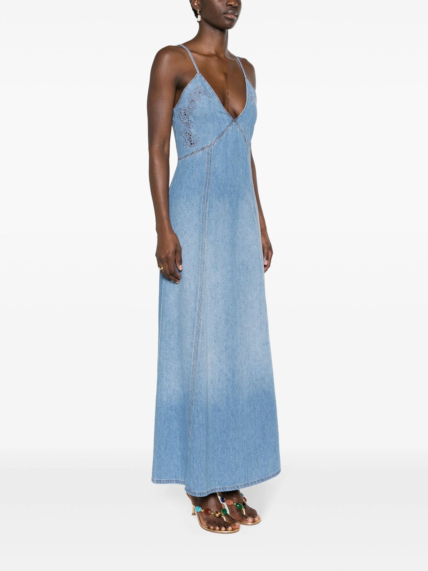 slip denim maxi dress