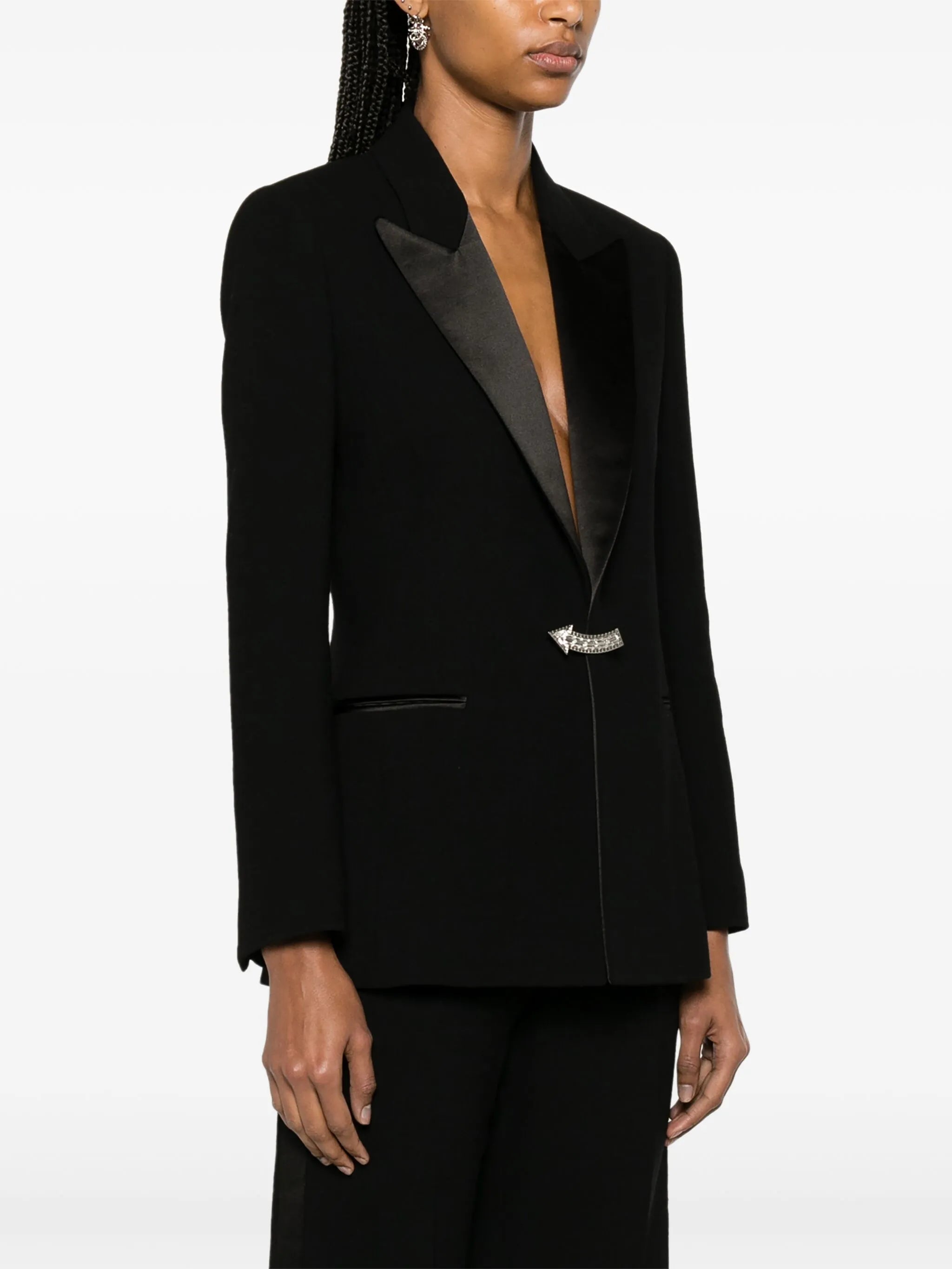 brooch-detail wool blazer