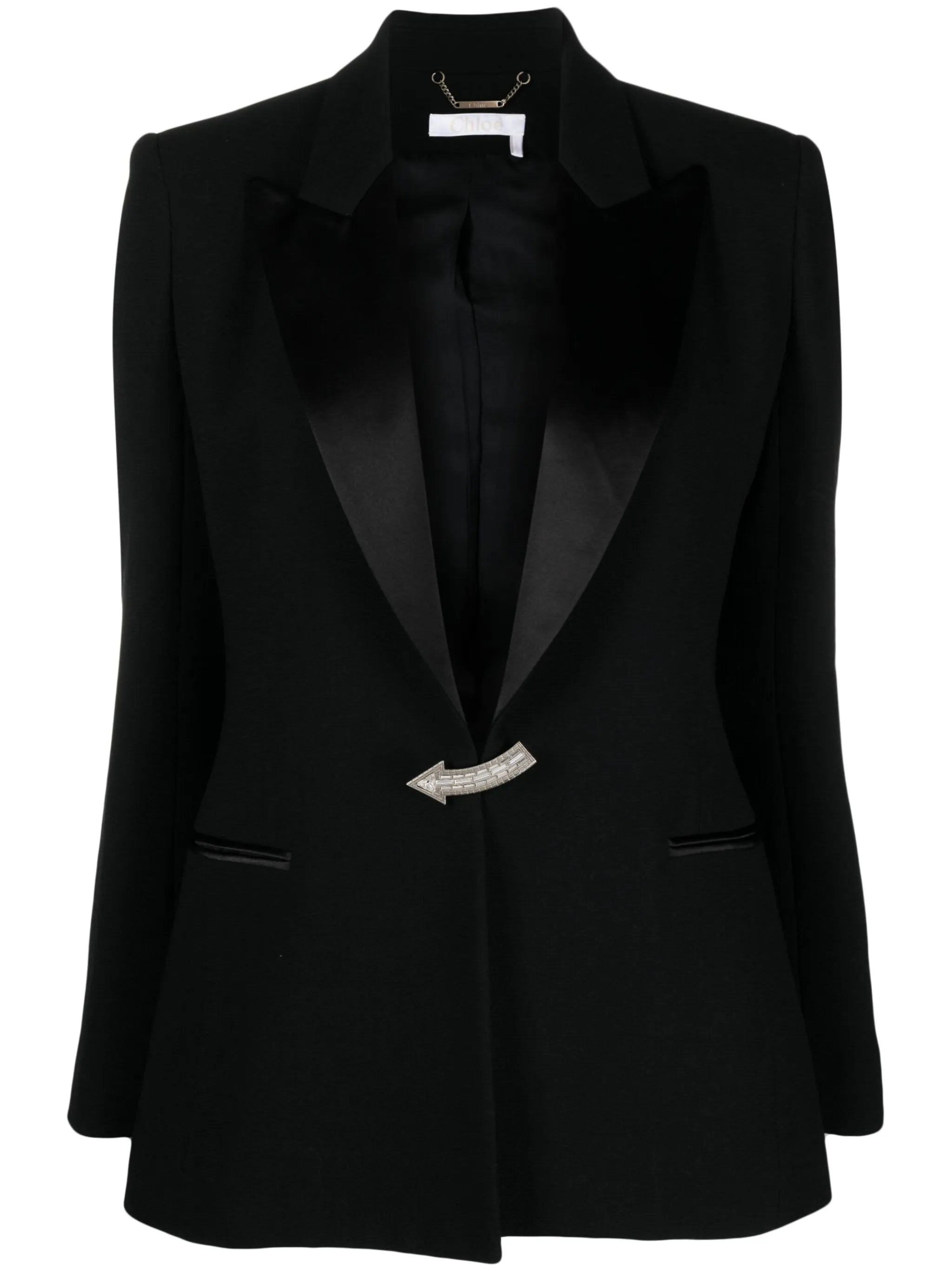 brooch-detail wool blazer