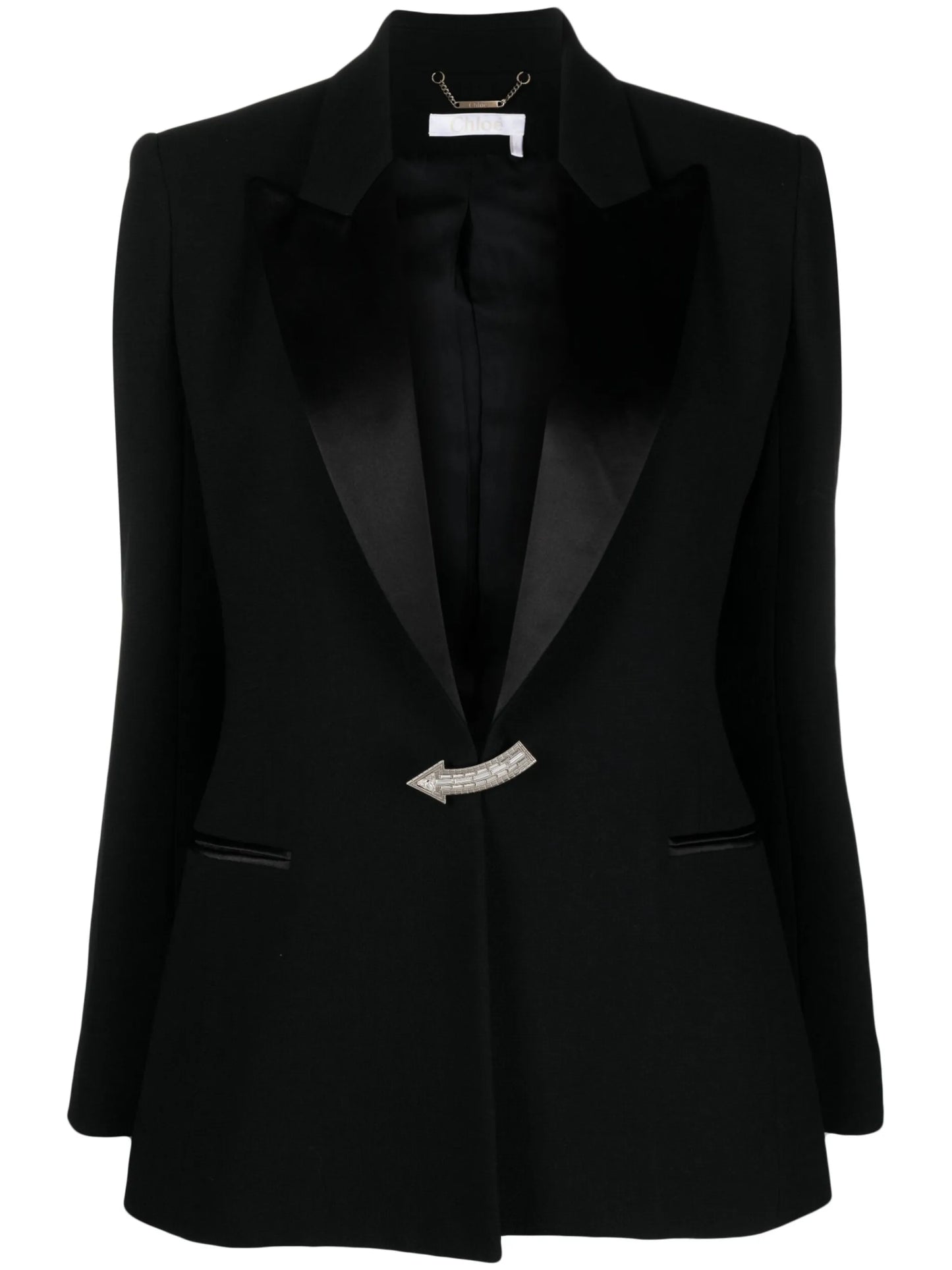 brooch-detail wool blazer