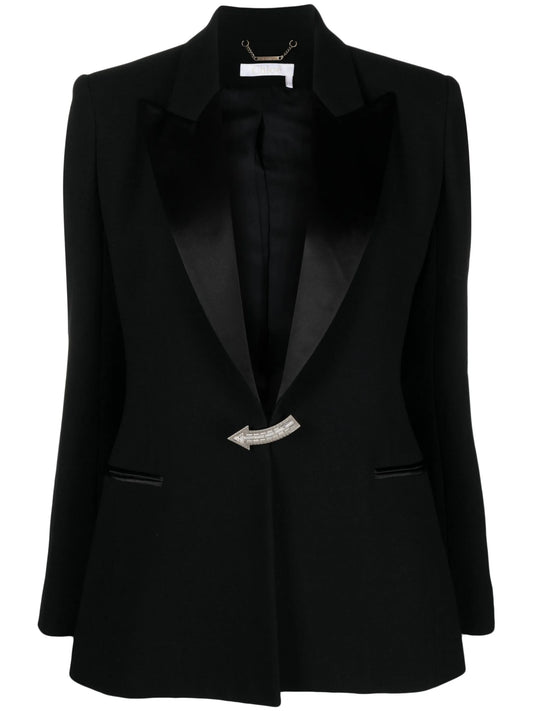brooch-detail wool blazer