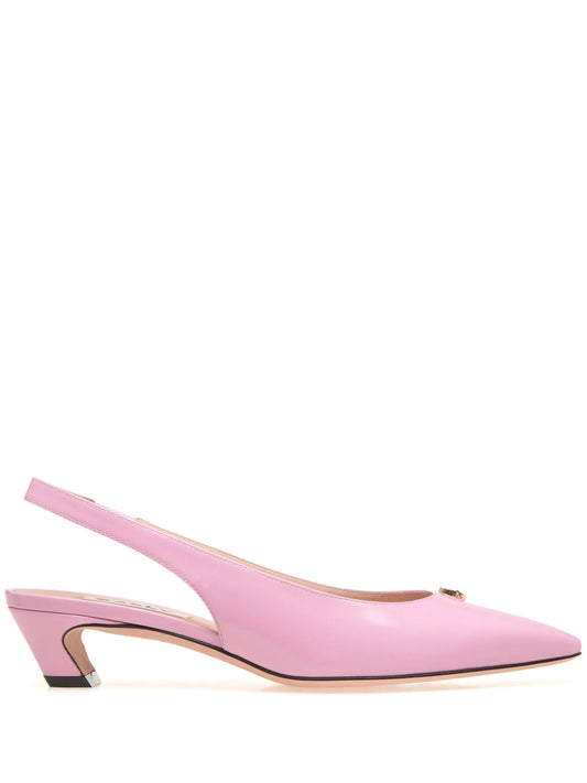 Emblem-plaque slingback leather pumps