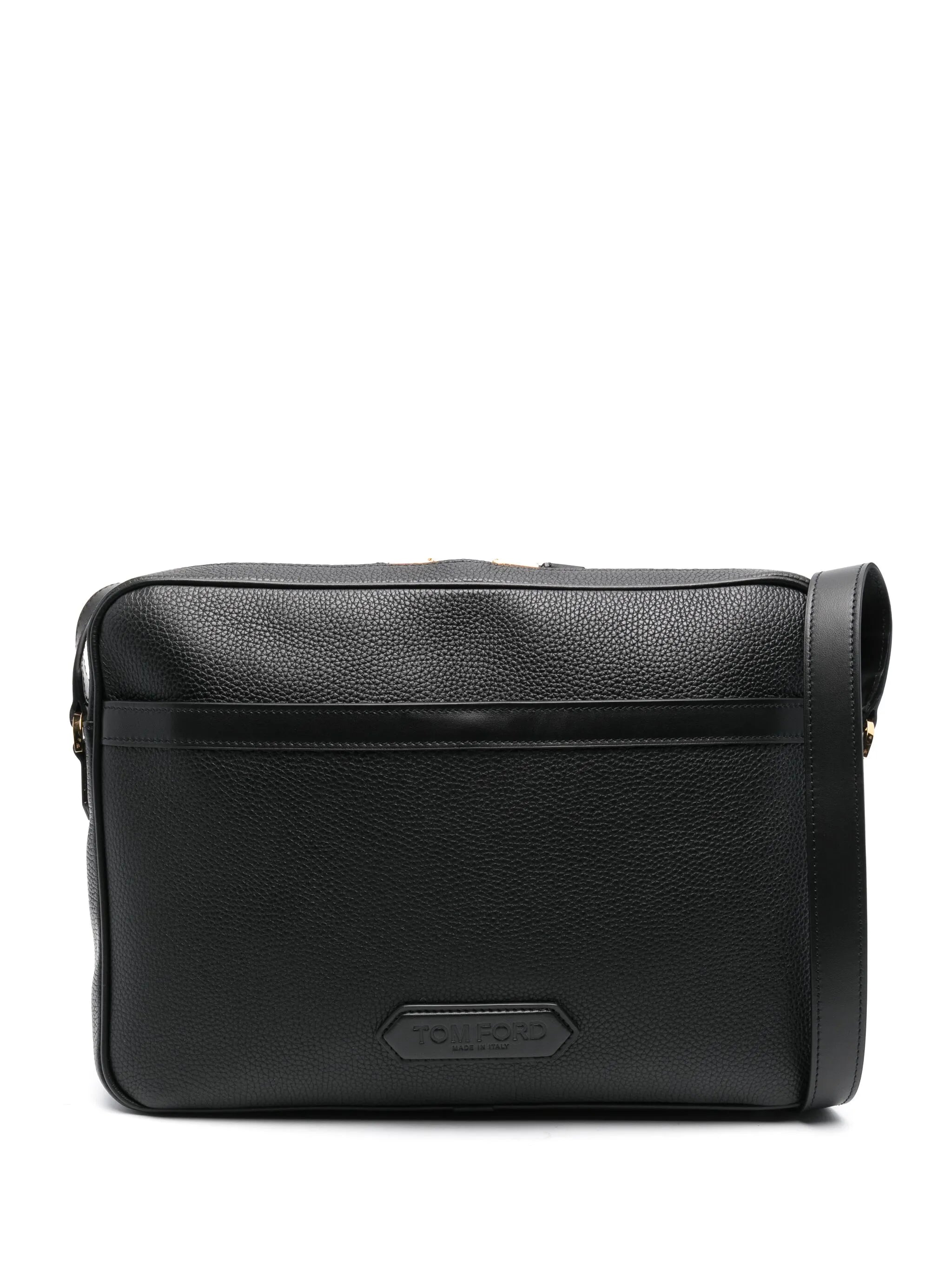logo-patch leather briefcase