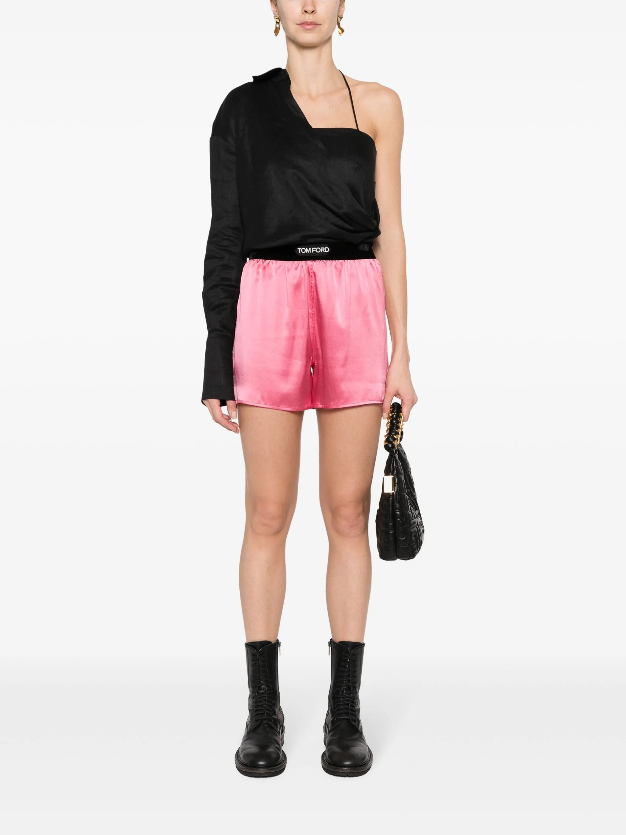 logo-waistband silk shorts