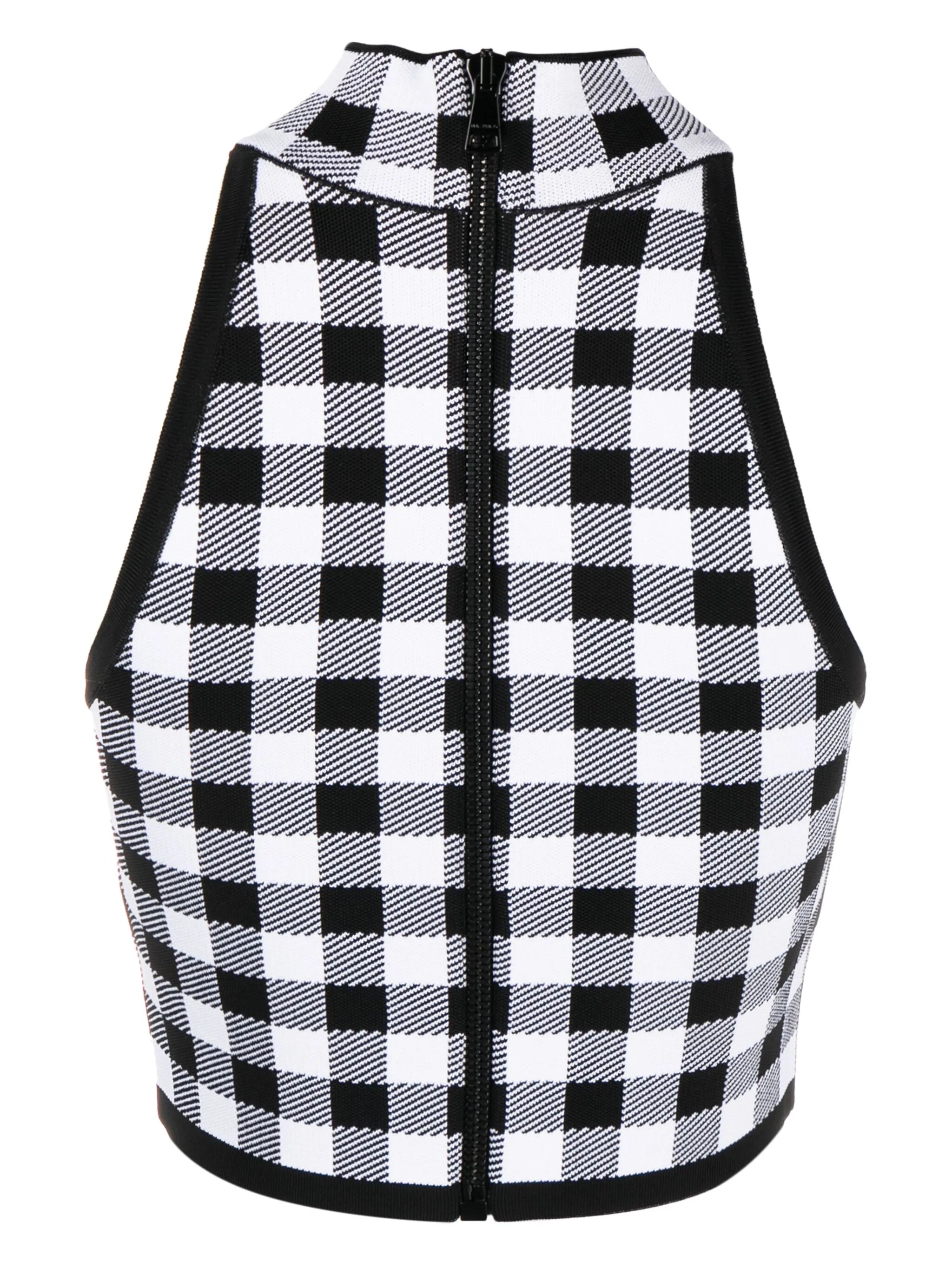 5-Button check-pattern crop top