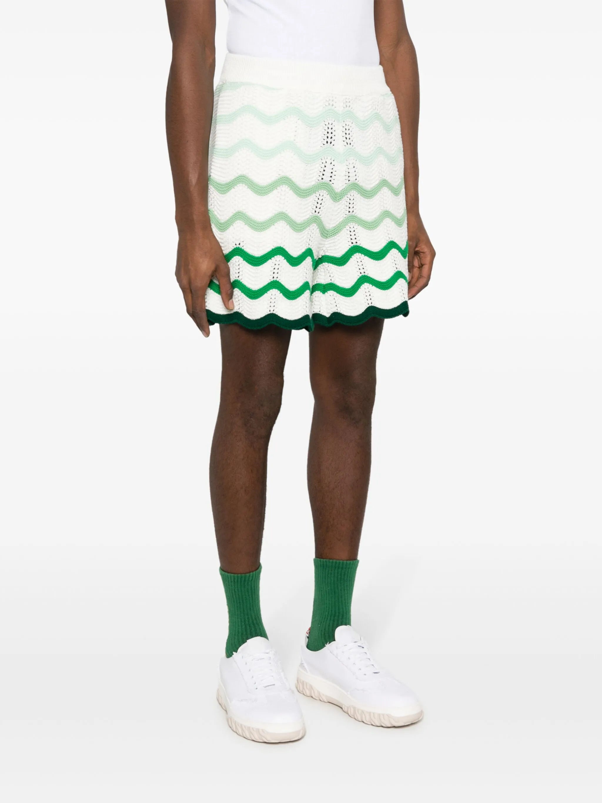 Gradient-wave crochet shorts